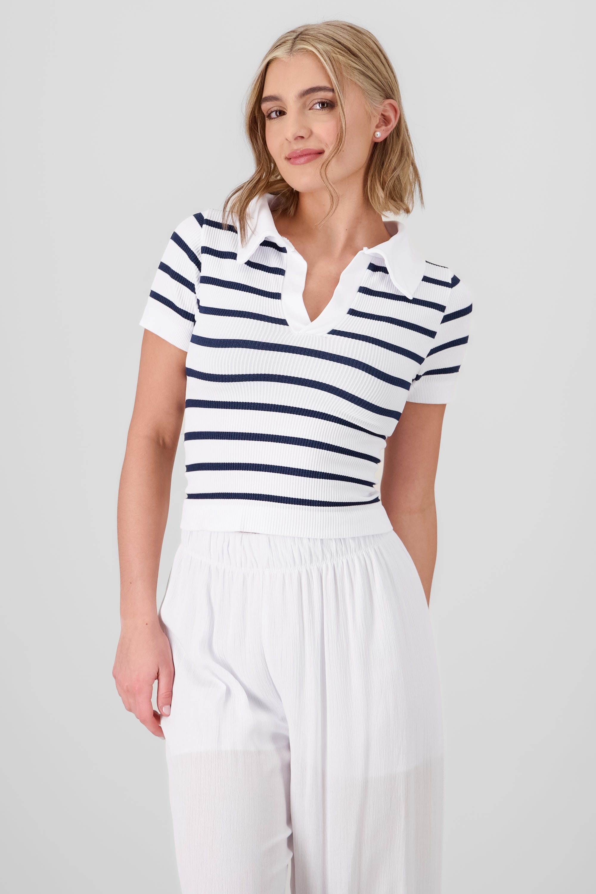 Stripped Polo Neck Top NAVY COMBO