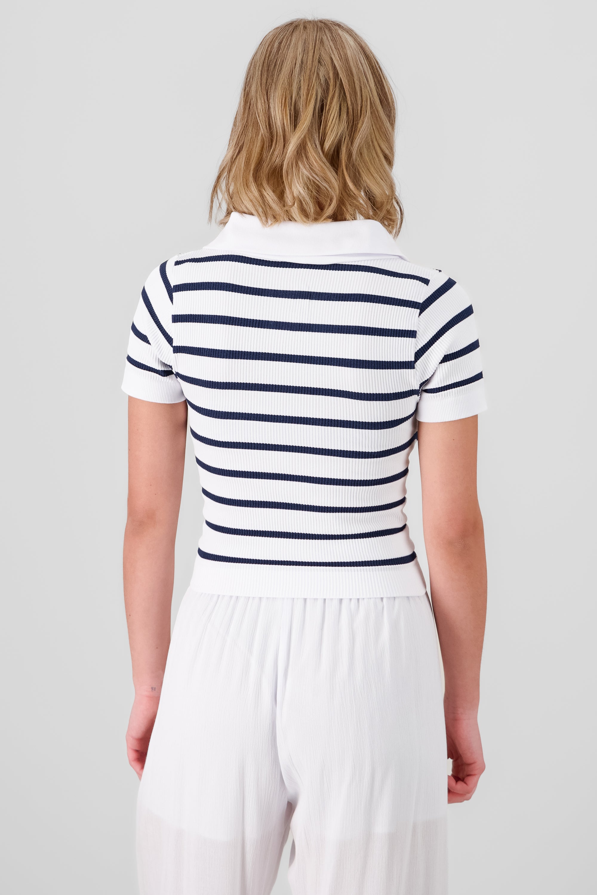 Stripped Polo Neck Top NAVY COMBO