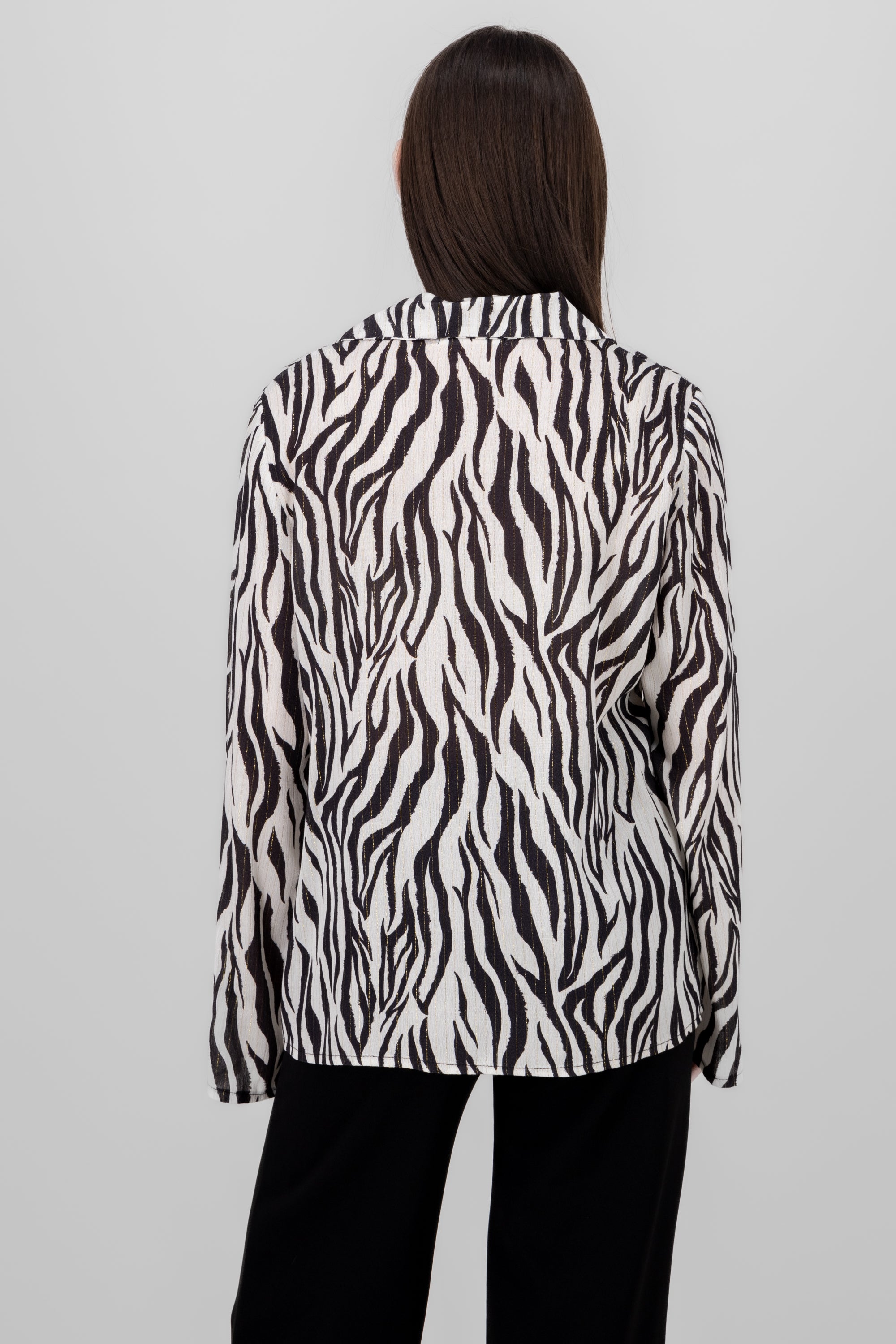 Zebra Print Tie Front Blouse BLACK COMBO