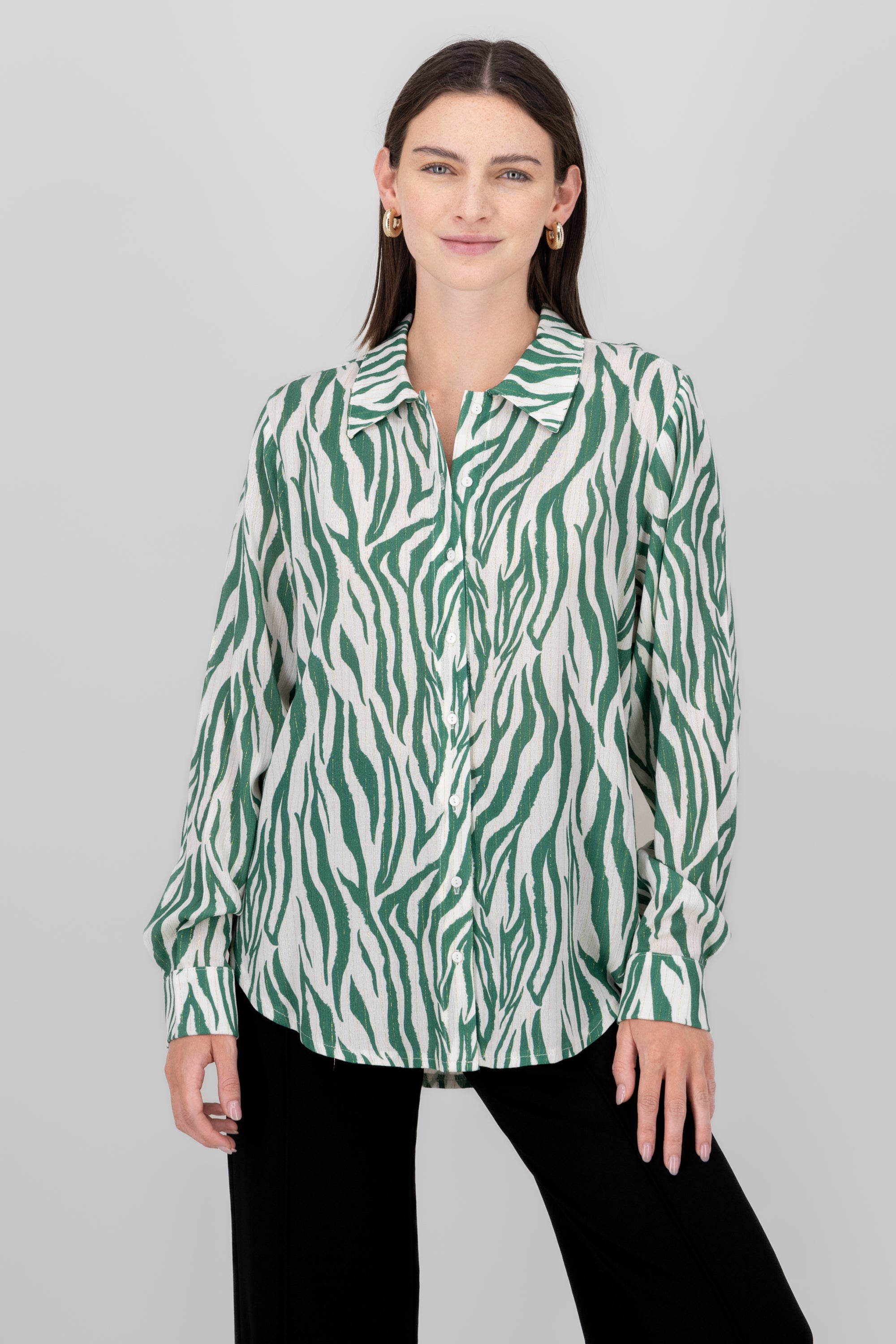 Oversized Zebra Print Blouse GREEN COMBO