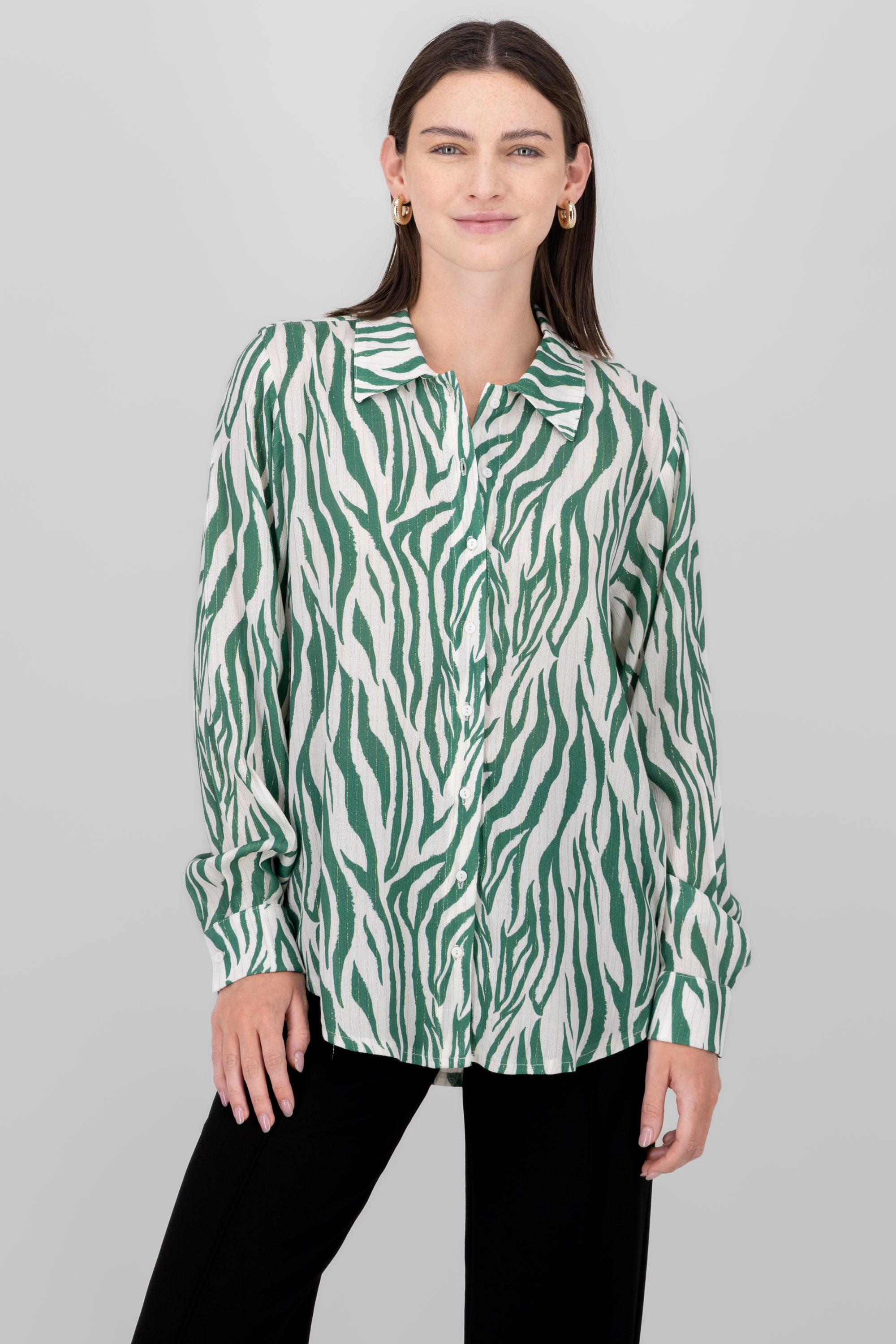 Oversized Zebra Print Blouse GREEN COMBO