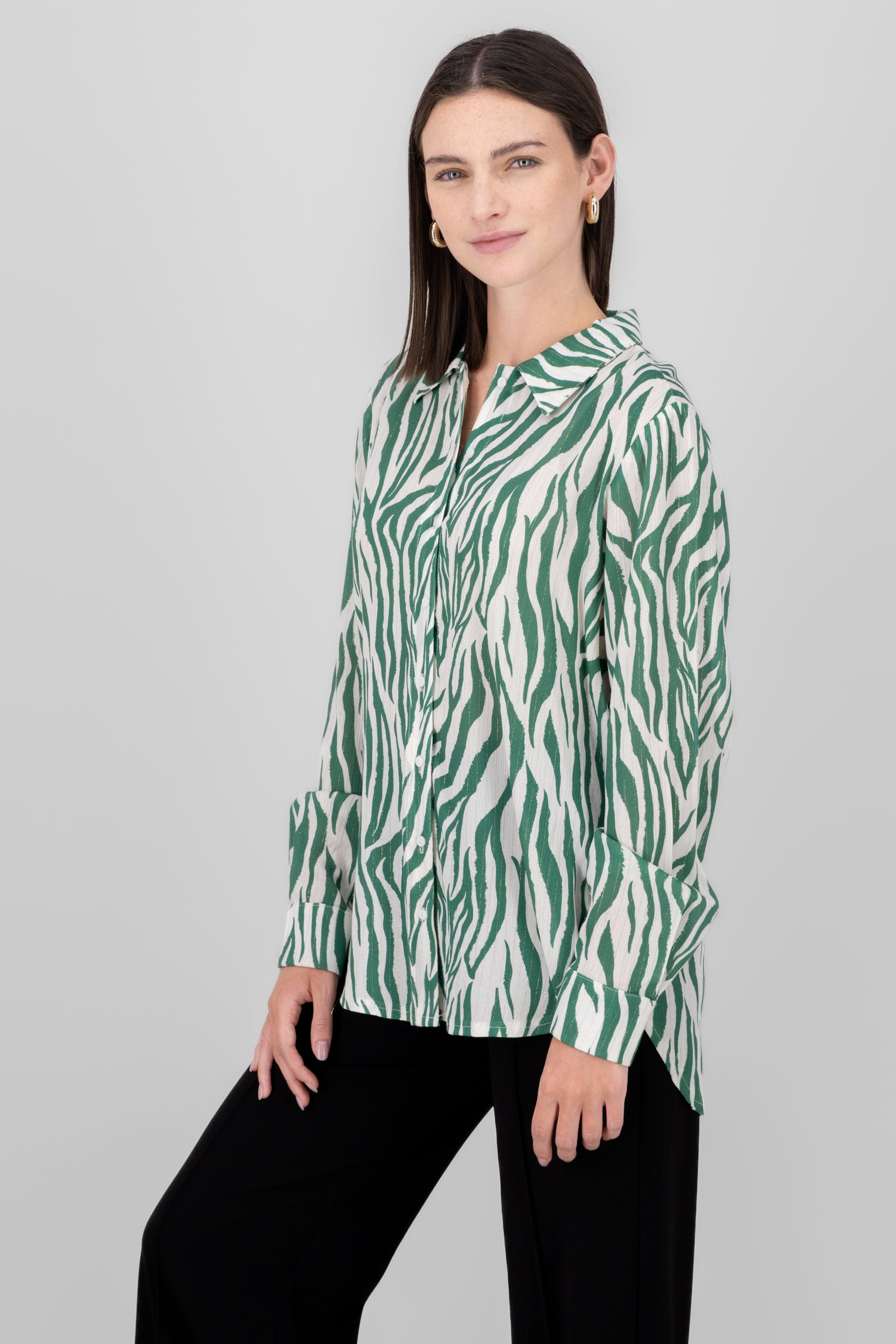 Oversized Zebra Print Blouse GREEN COMBO