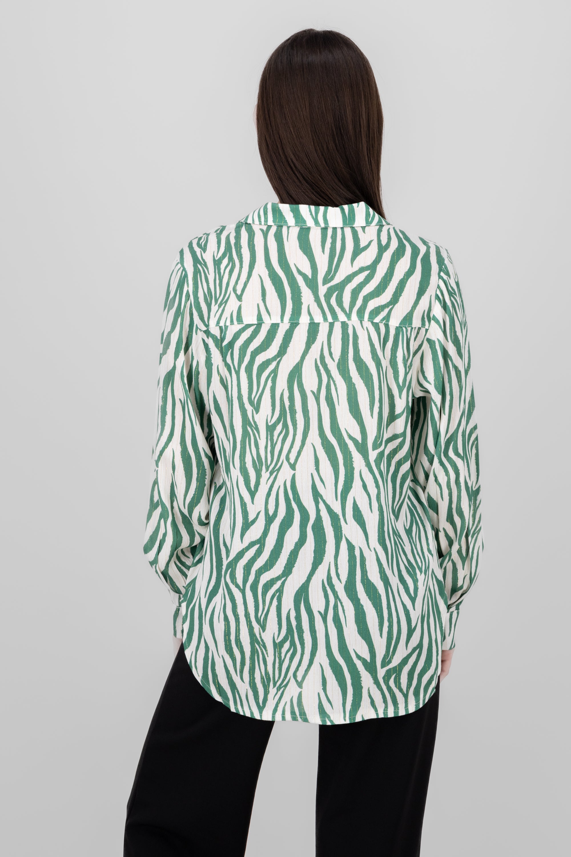 Oversized Zebra Print Blouse GREEN COMBO