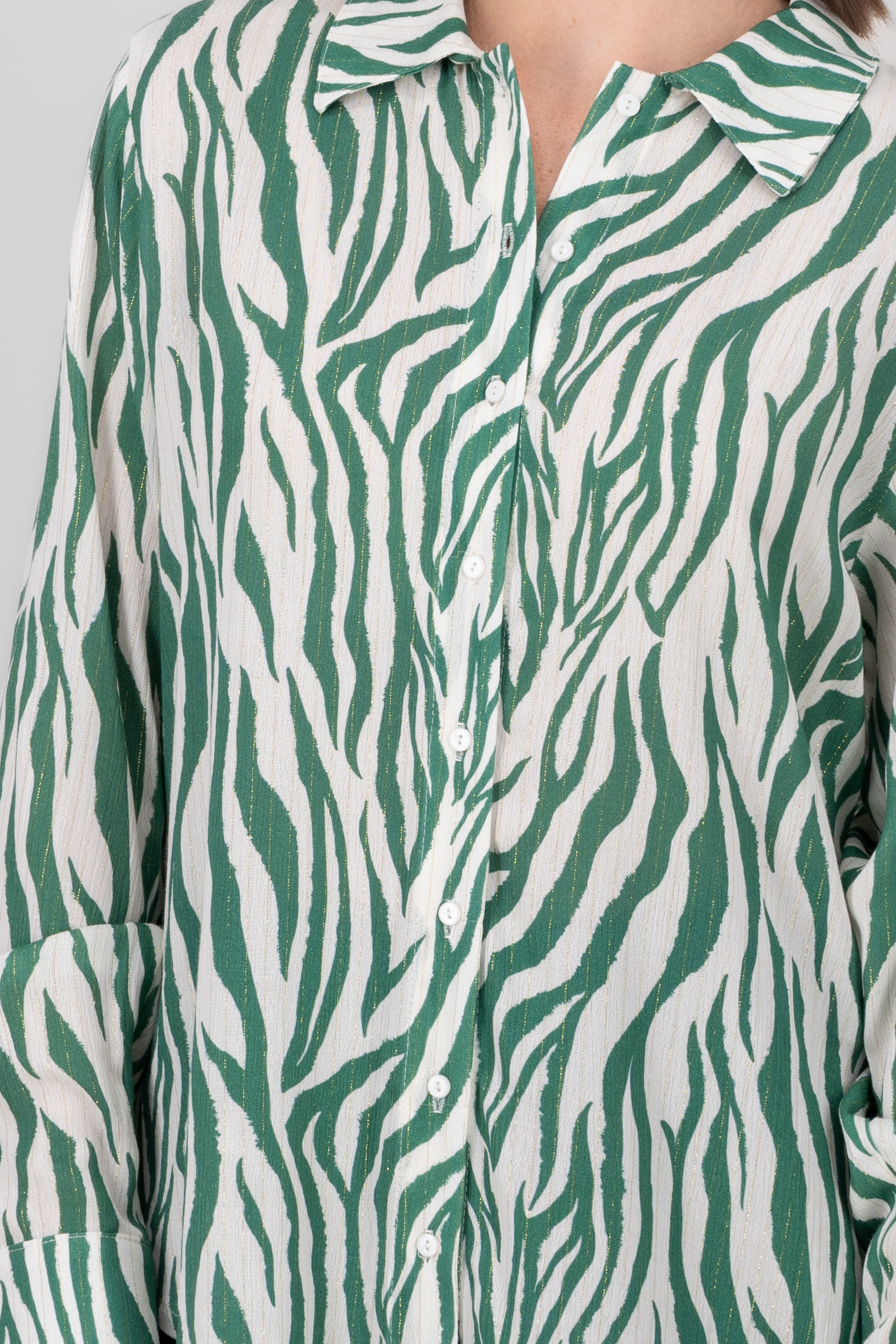 Oversized Zebra Print Blouse GREEN COMBO