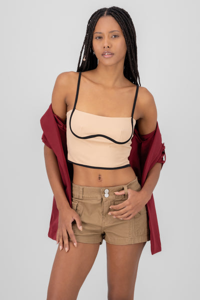 Constrast Bustier Crop Top NUDE