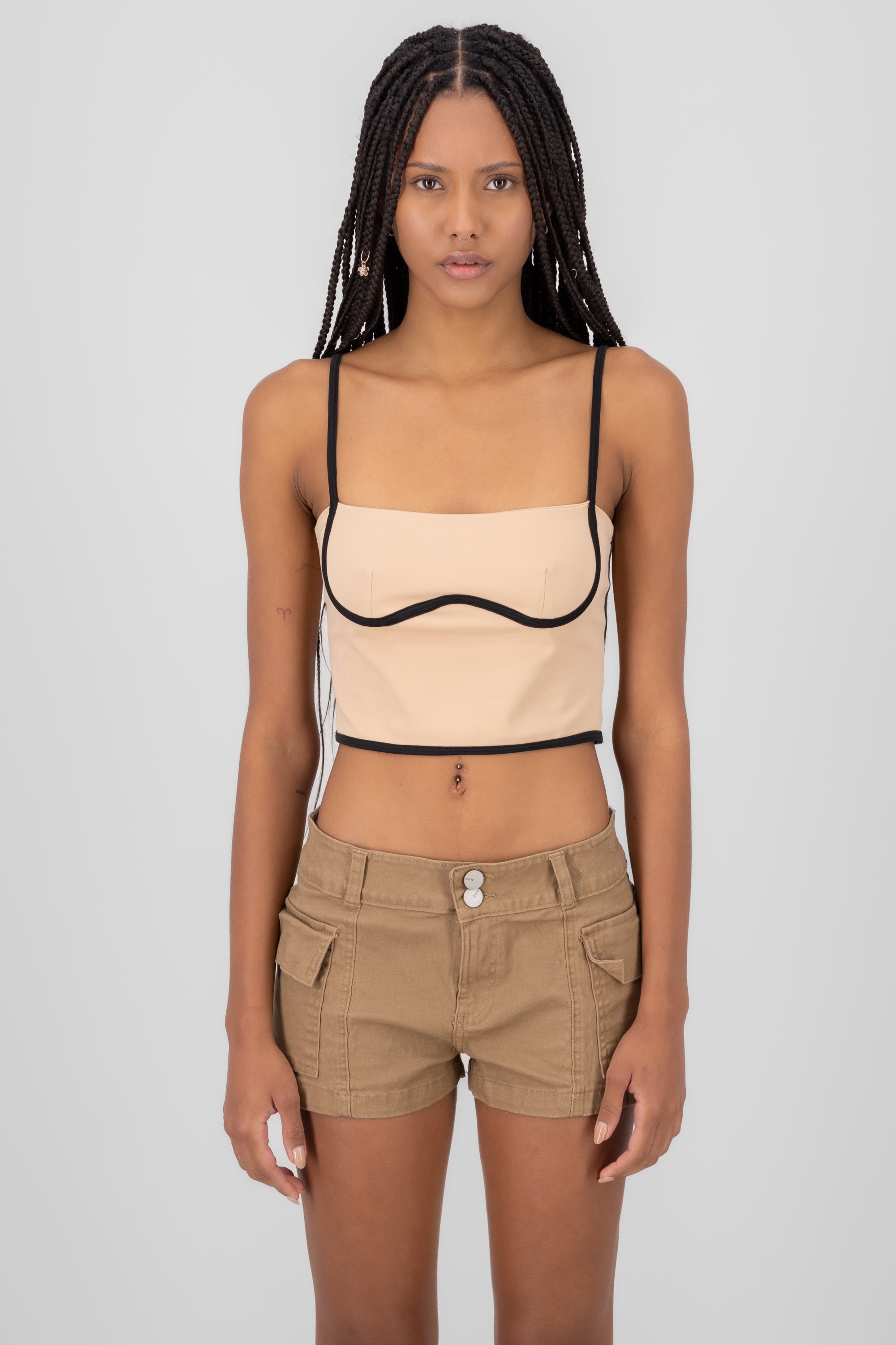 Constrast Bustier Crop Top NUDE