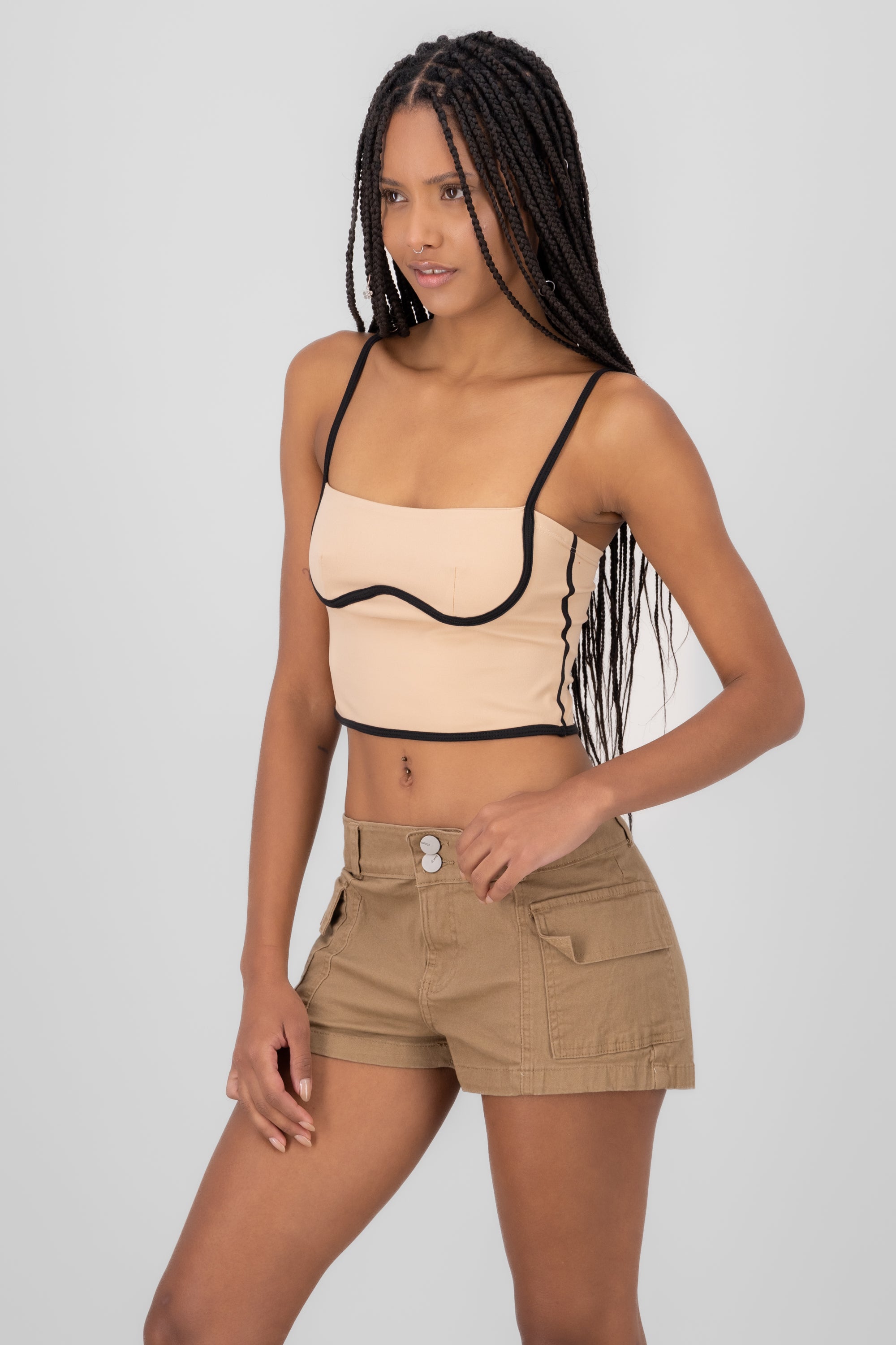 Constrast Bustier Crop Top NUDE