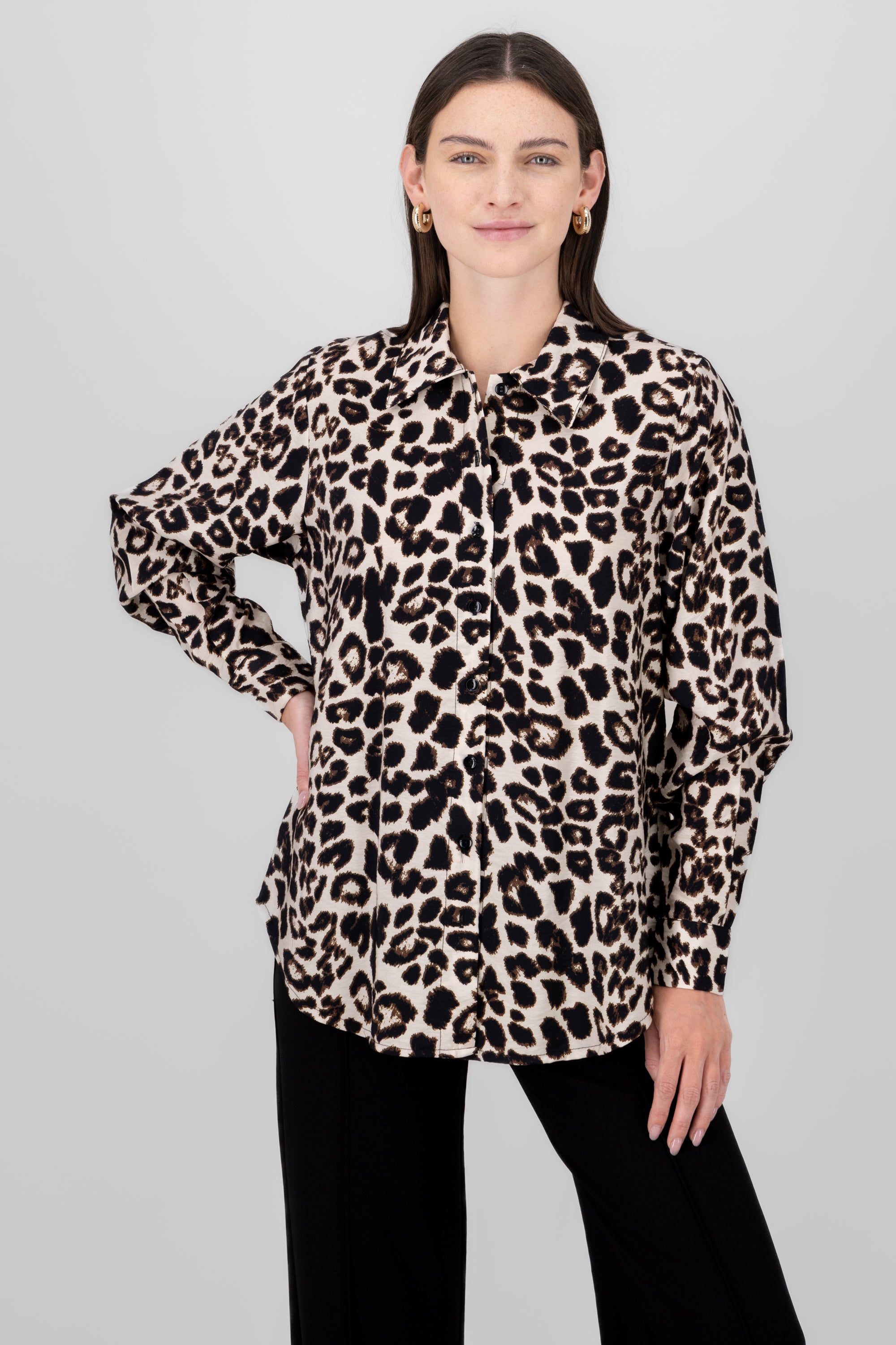 Oversized Animal Print Shirt BROWN COMBO