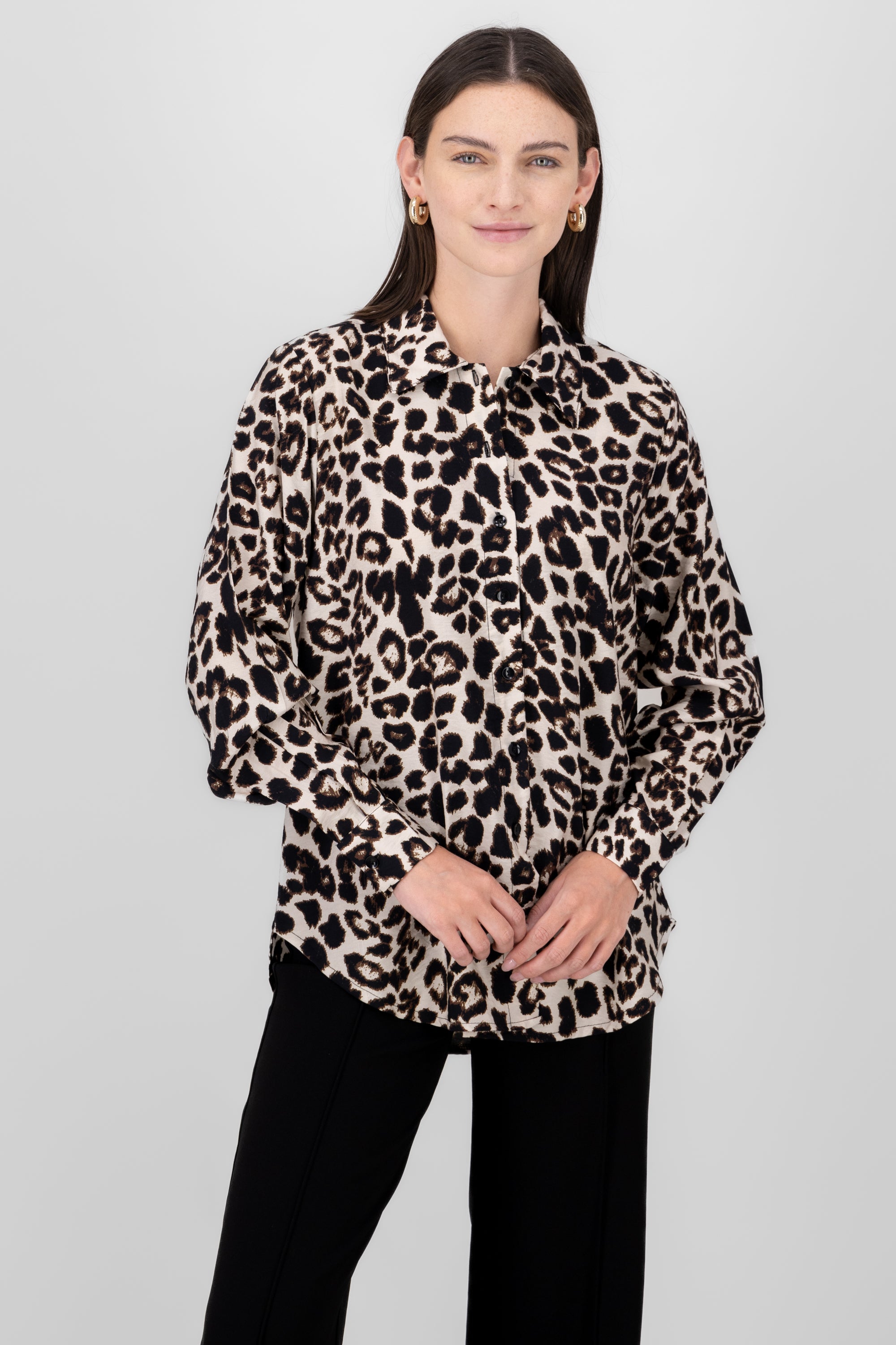 Oversized Animal Print Shirt BROWN COMBO