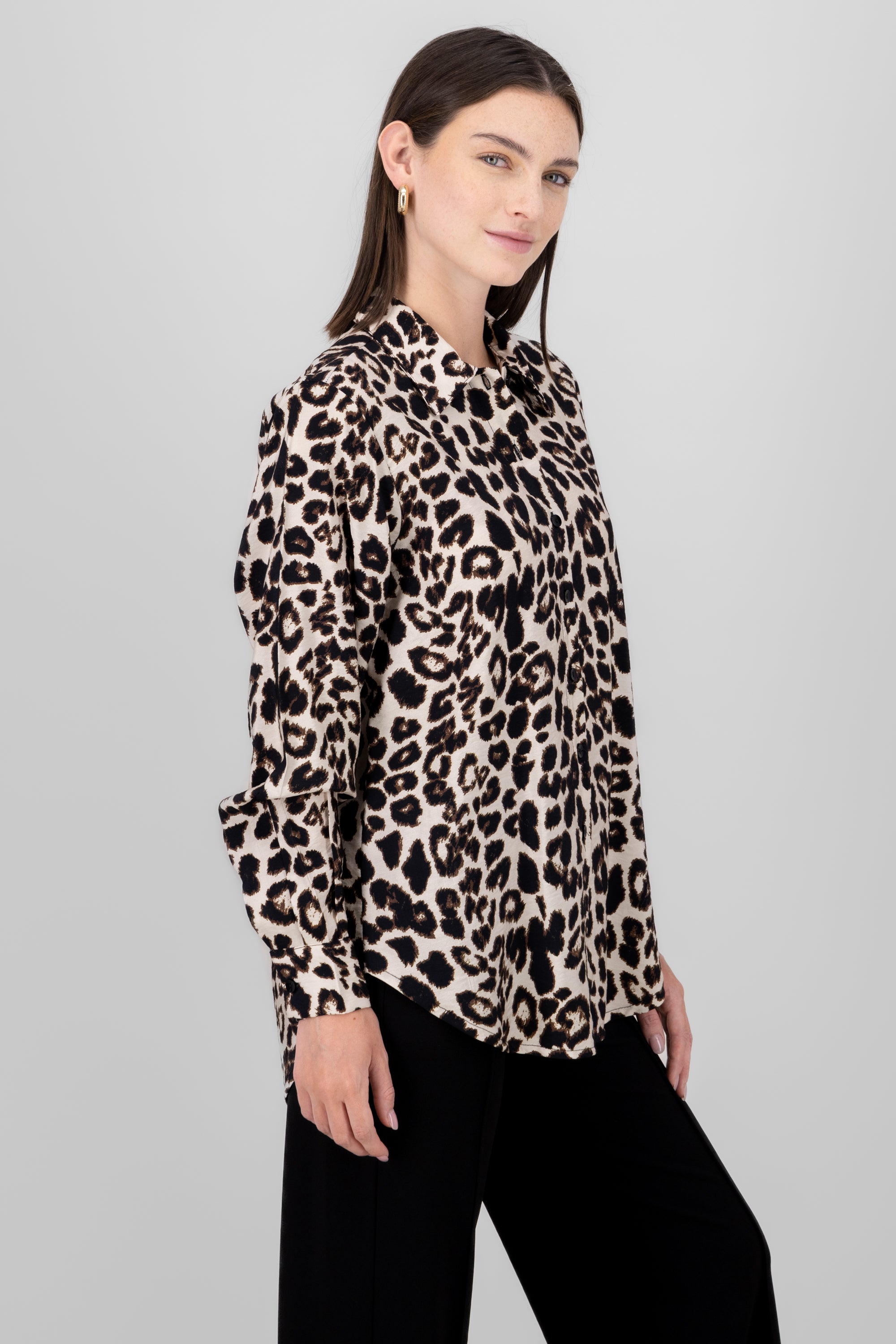 Oversized Animal Print Shirt BROWN COMBO