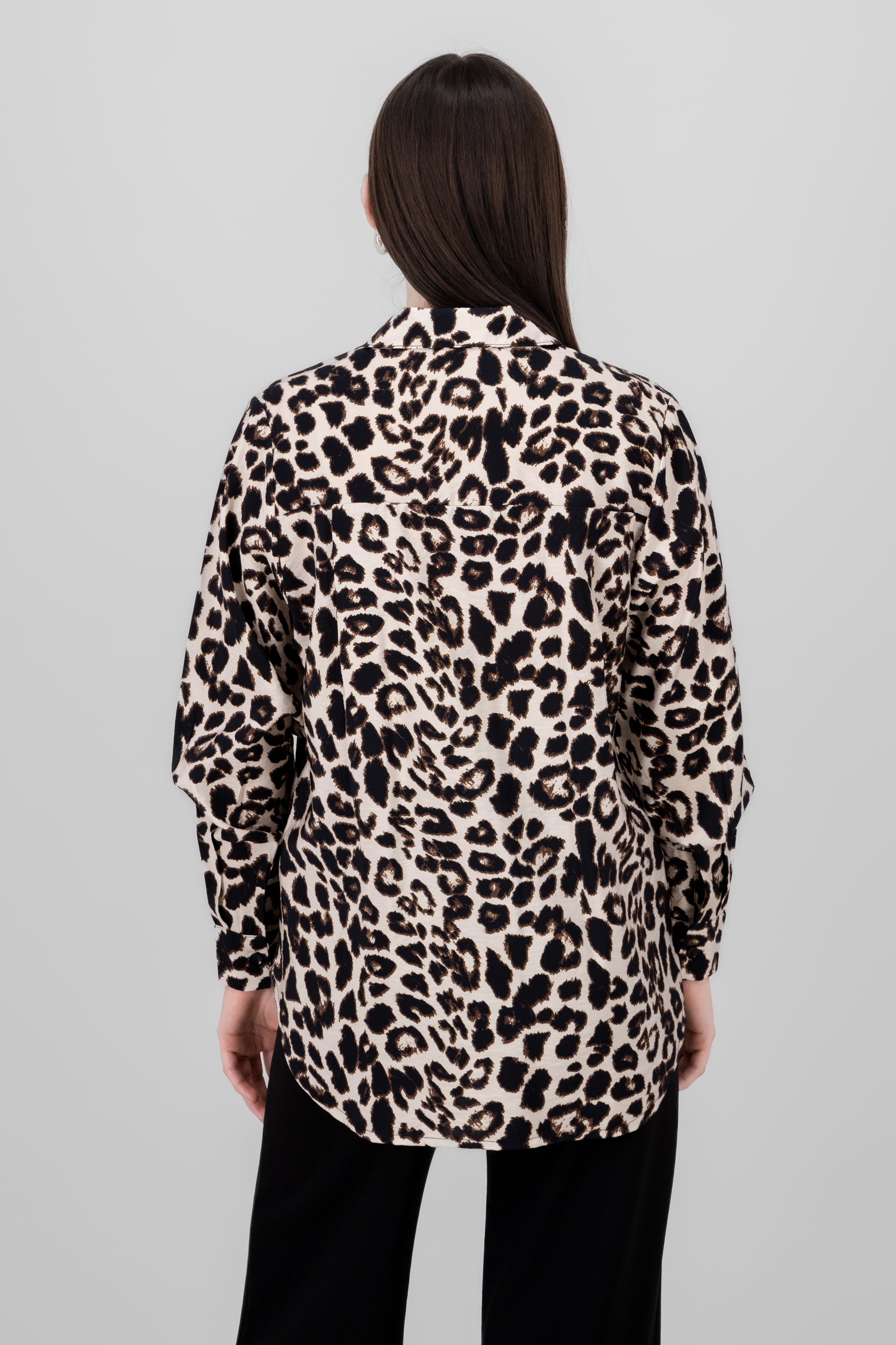 Oversized Animal Print Shirt BROWN COMBO