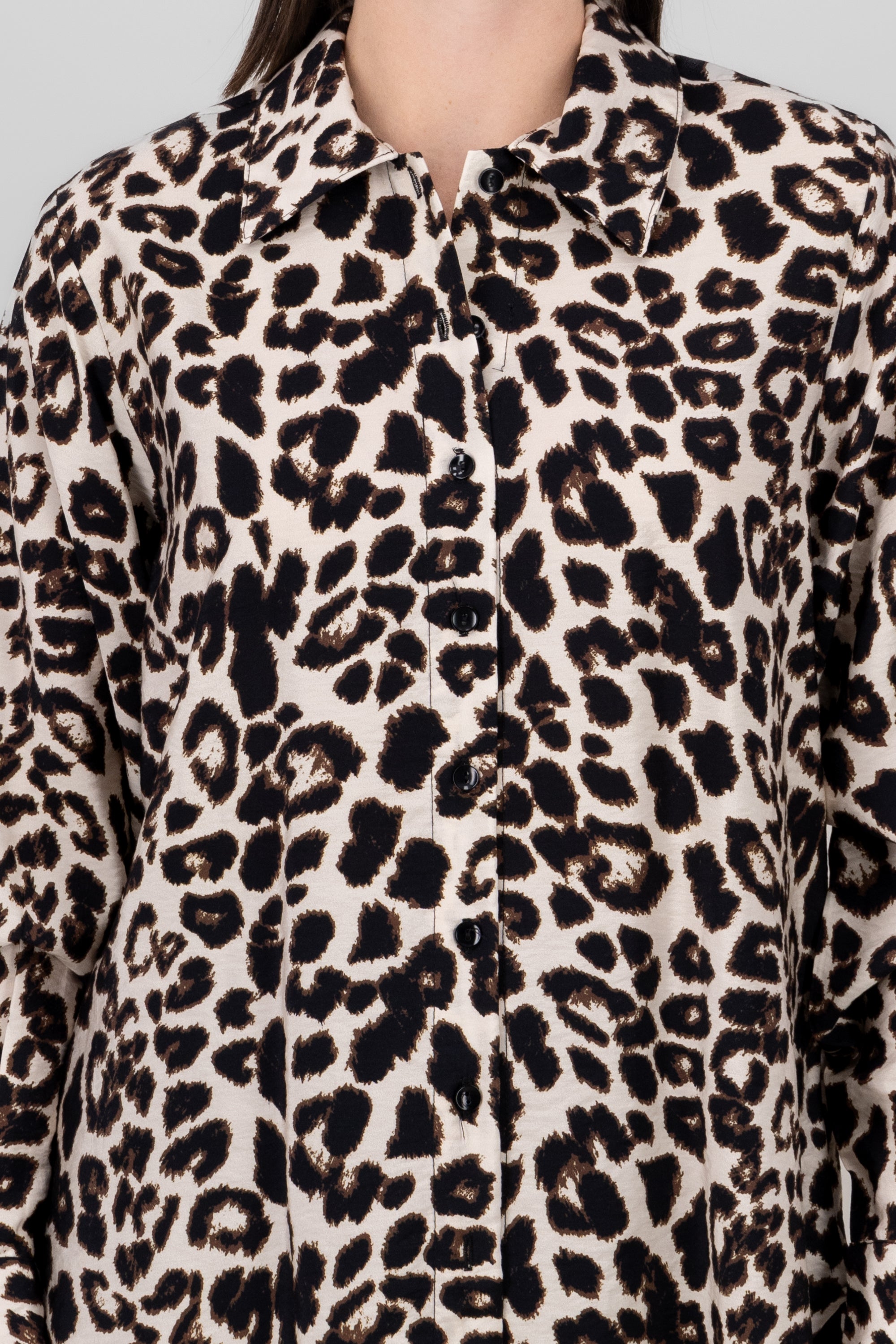 Oversized Animal Print Shirt BROWN COMBO