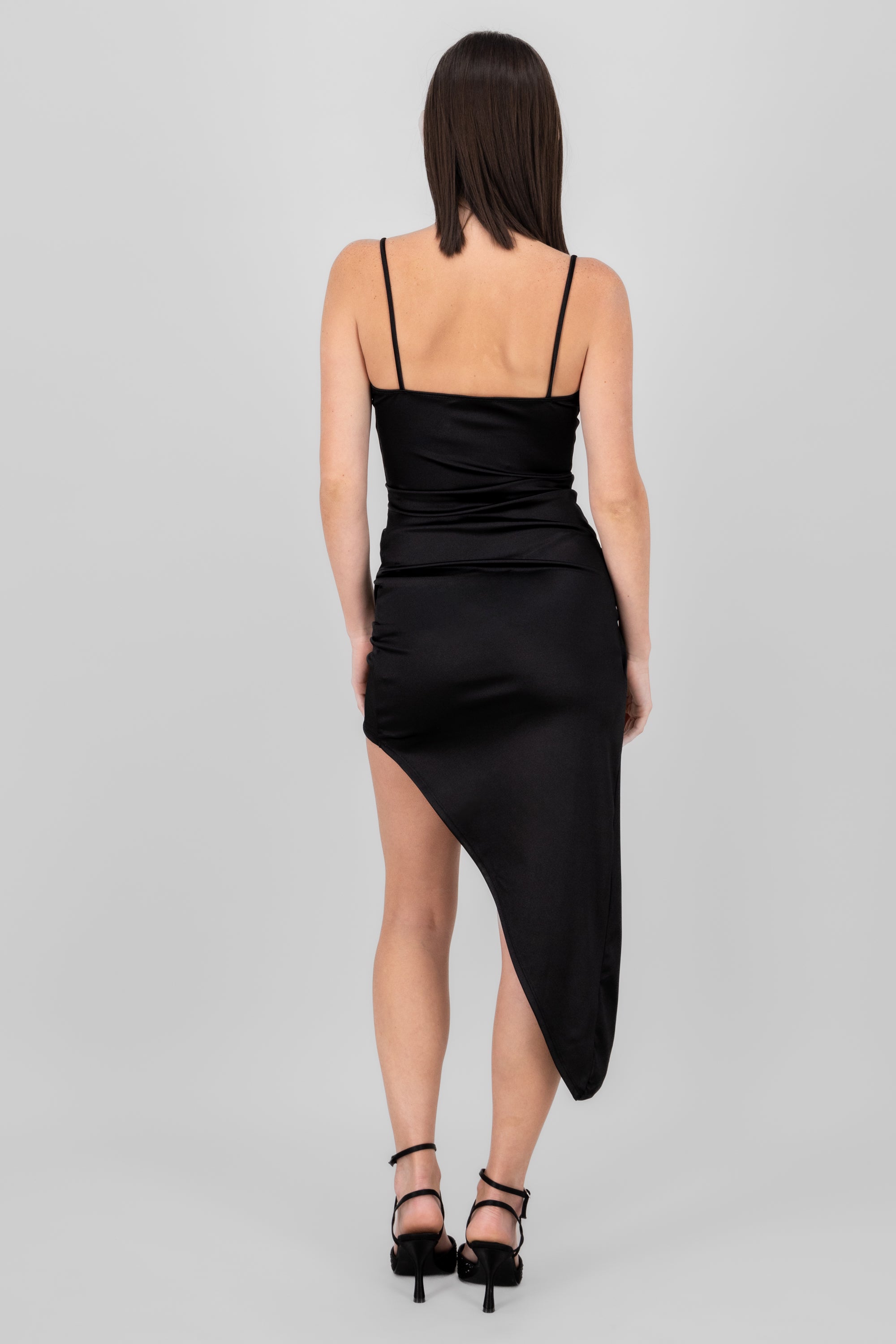 Asymetric Satin Dress BLACK