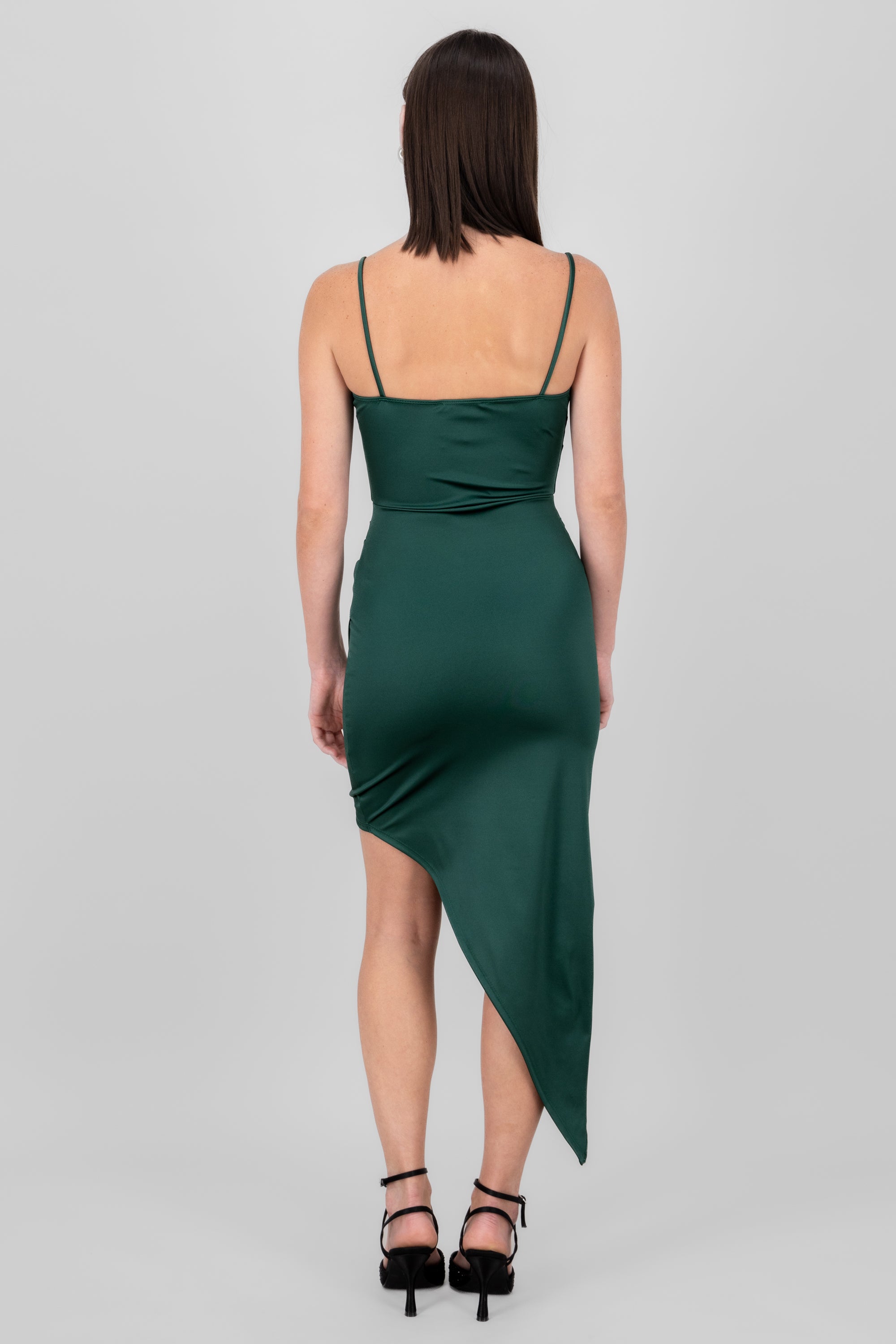 Asymetric Satin Dress HUNTER GREEN