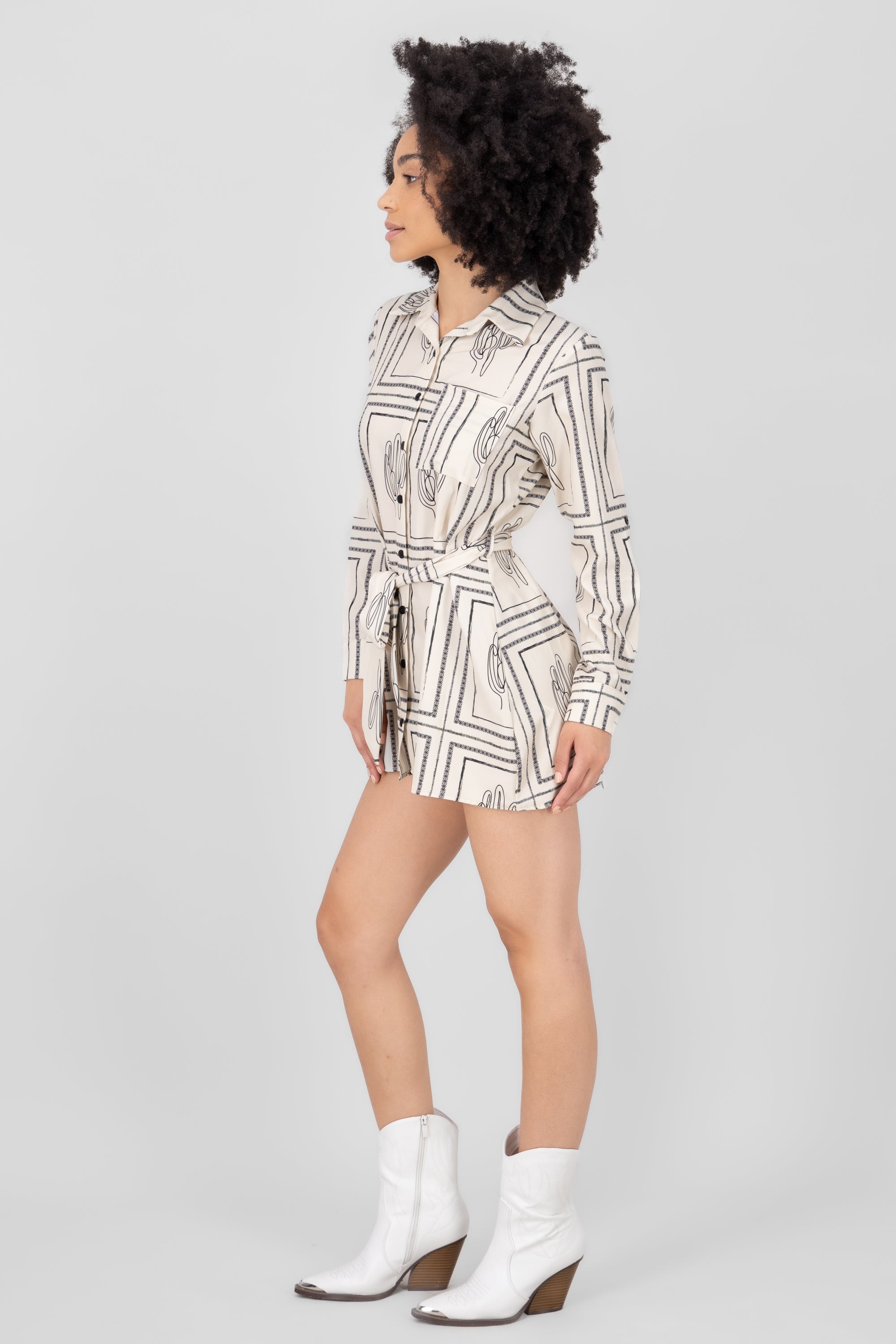 Cactus Printed Shirt Dress BONE COMBO