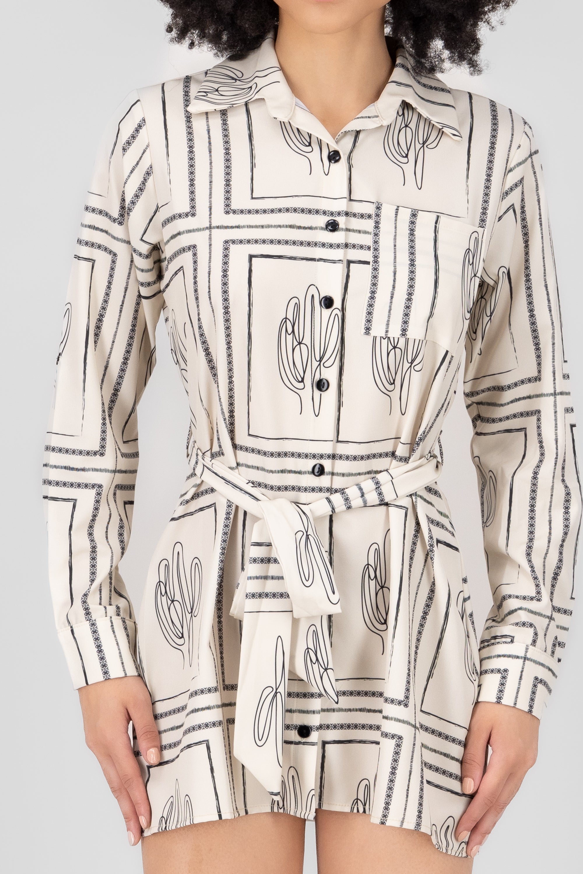 Cactus Printed Shirt Dress BONE COMBO