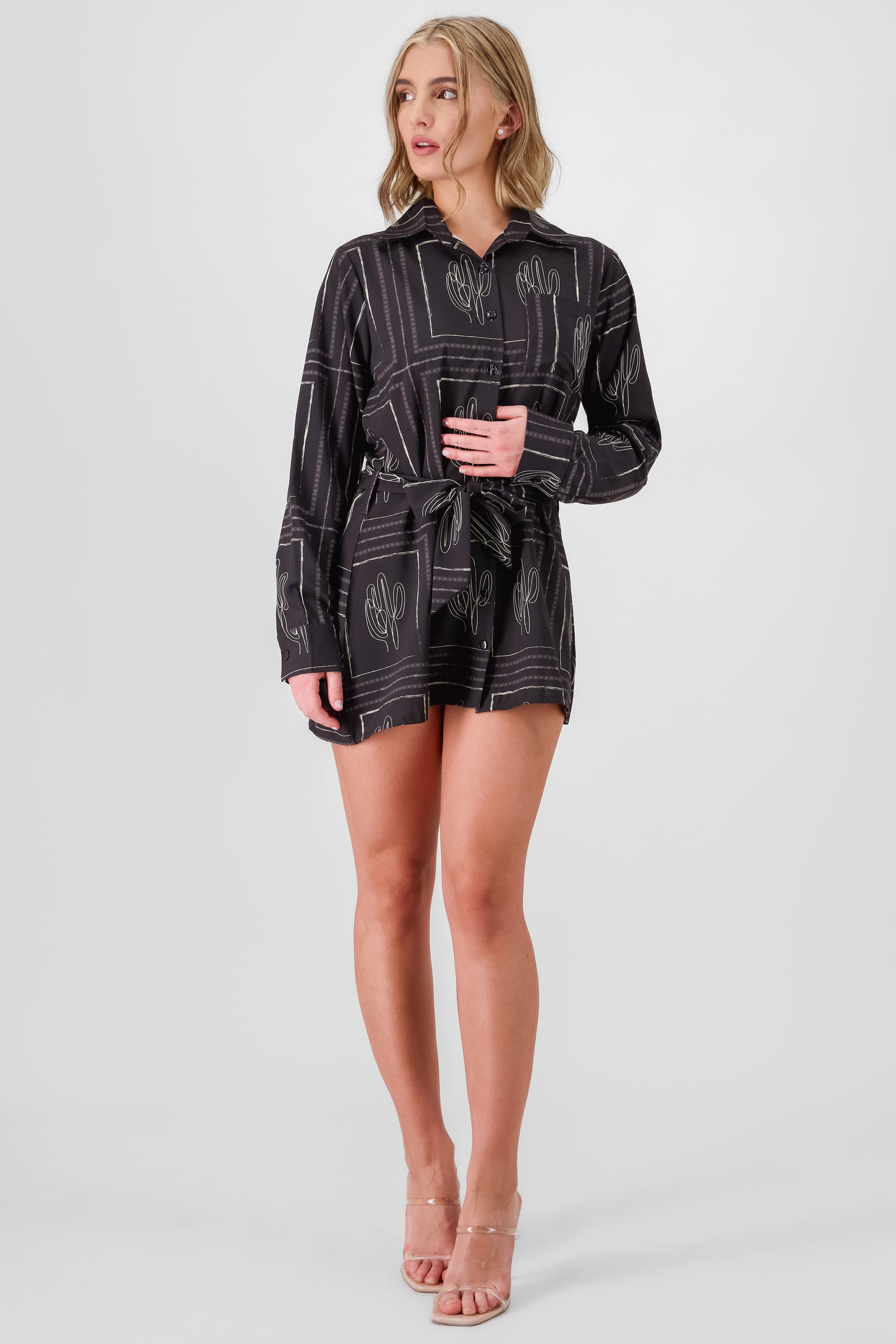 Cactus Printed Shirt Dress BLACK COMBO