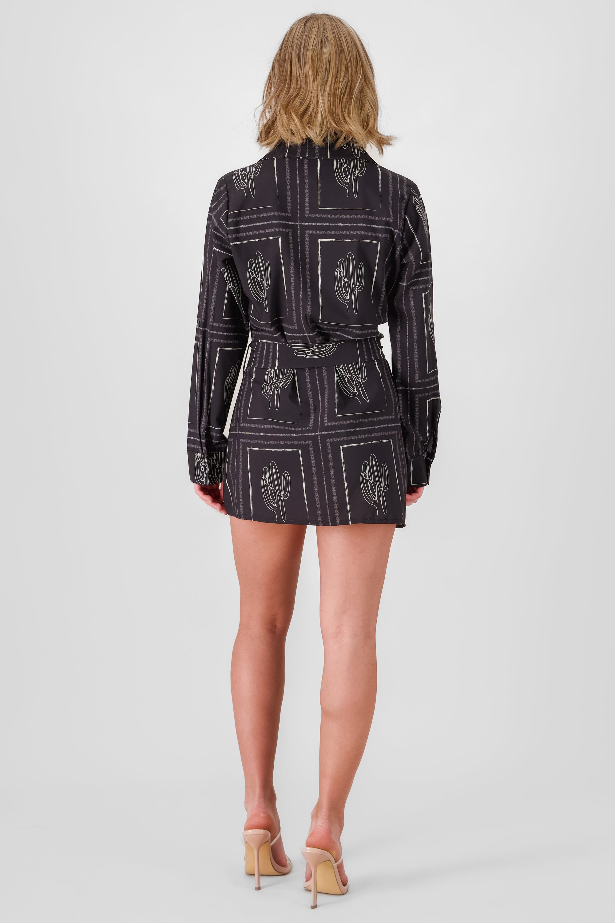 Cactus Printed Shirt Dress BLACK COMBO