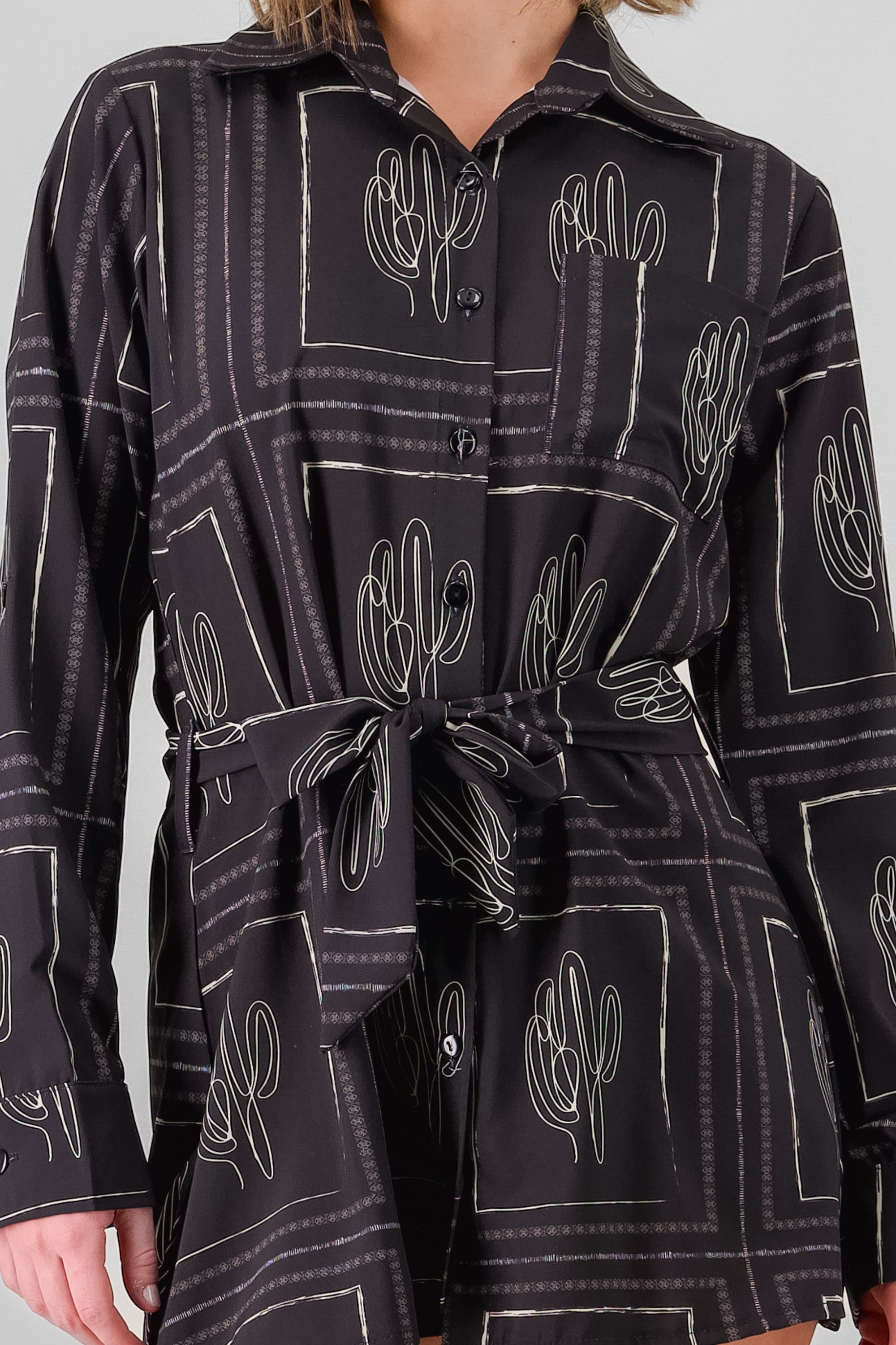 Cactus Printed Shirt Dress BLACK COMBO