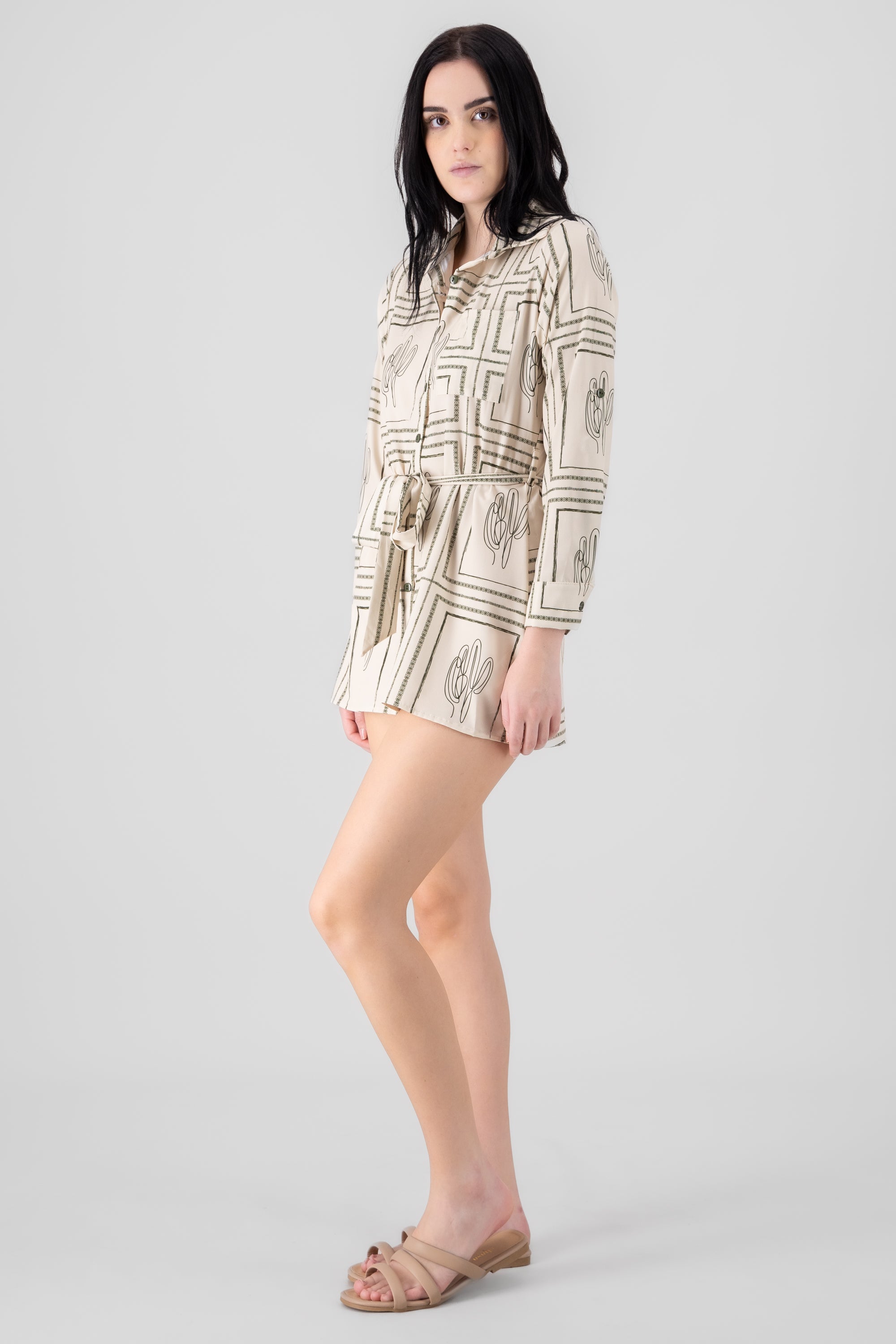 Cactus Printed Shirt Dress OLIVE