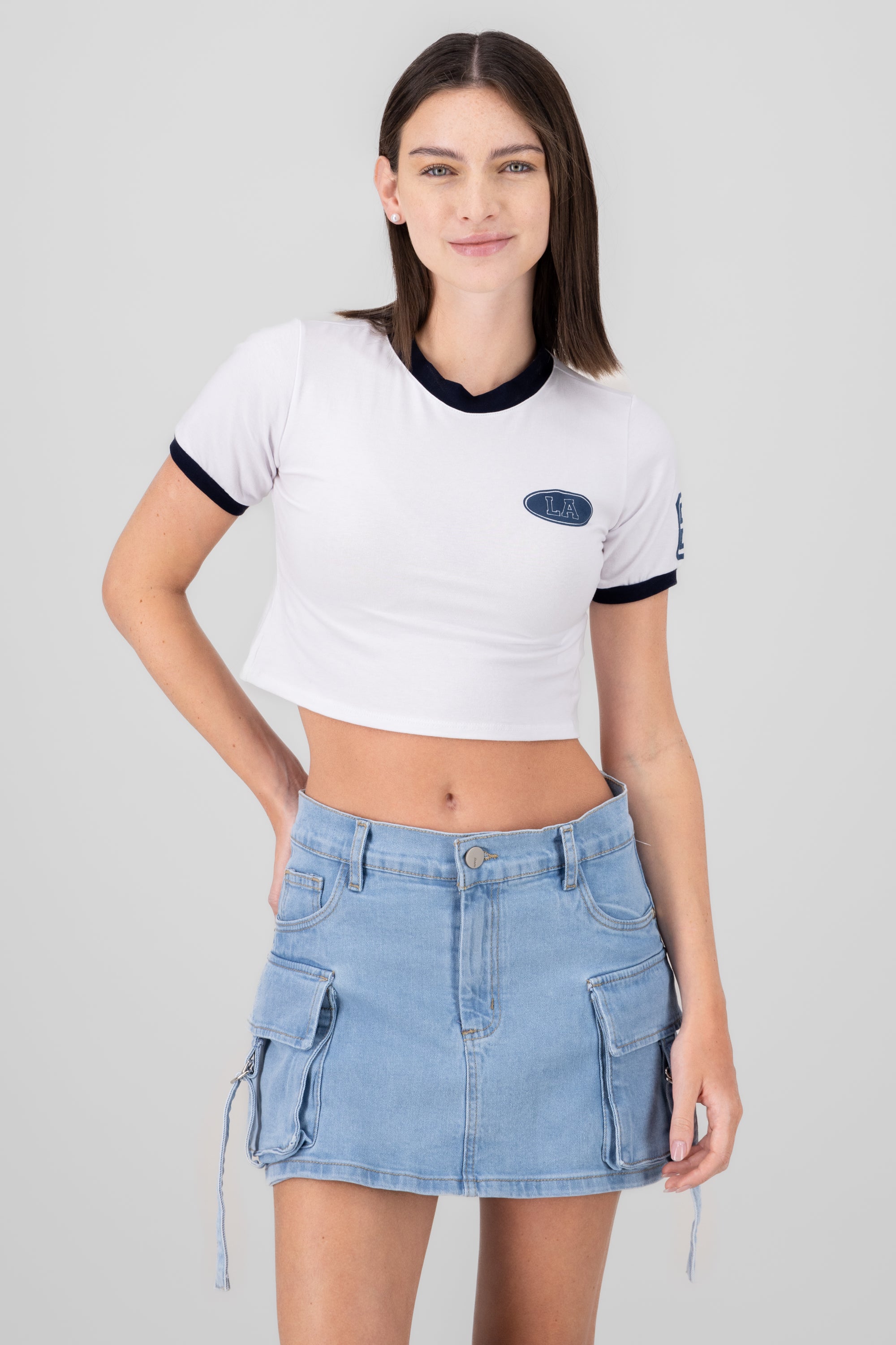 Contrast LA Printed T Shirt WHITE COMBO