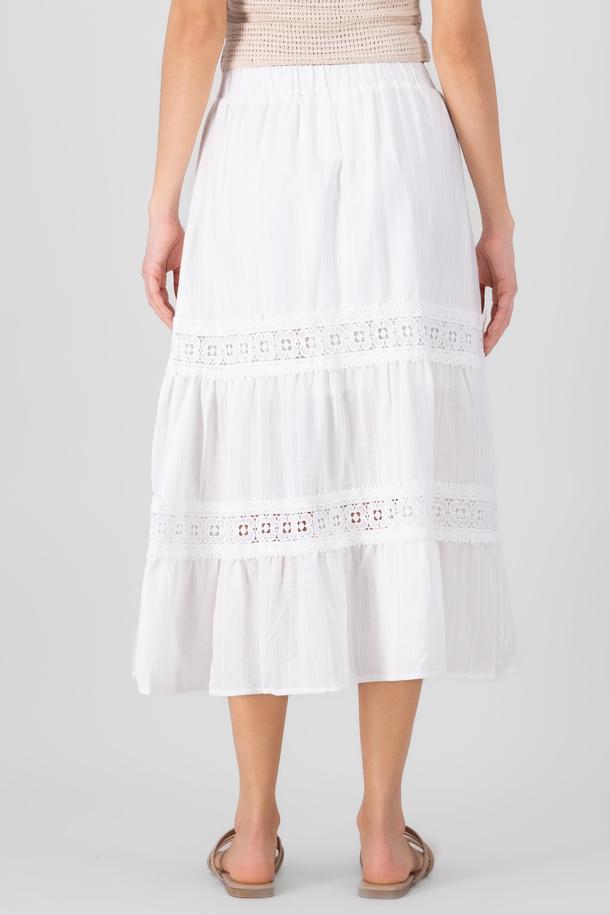 Crochet Detail Midi Skirt WHITE