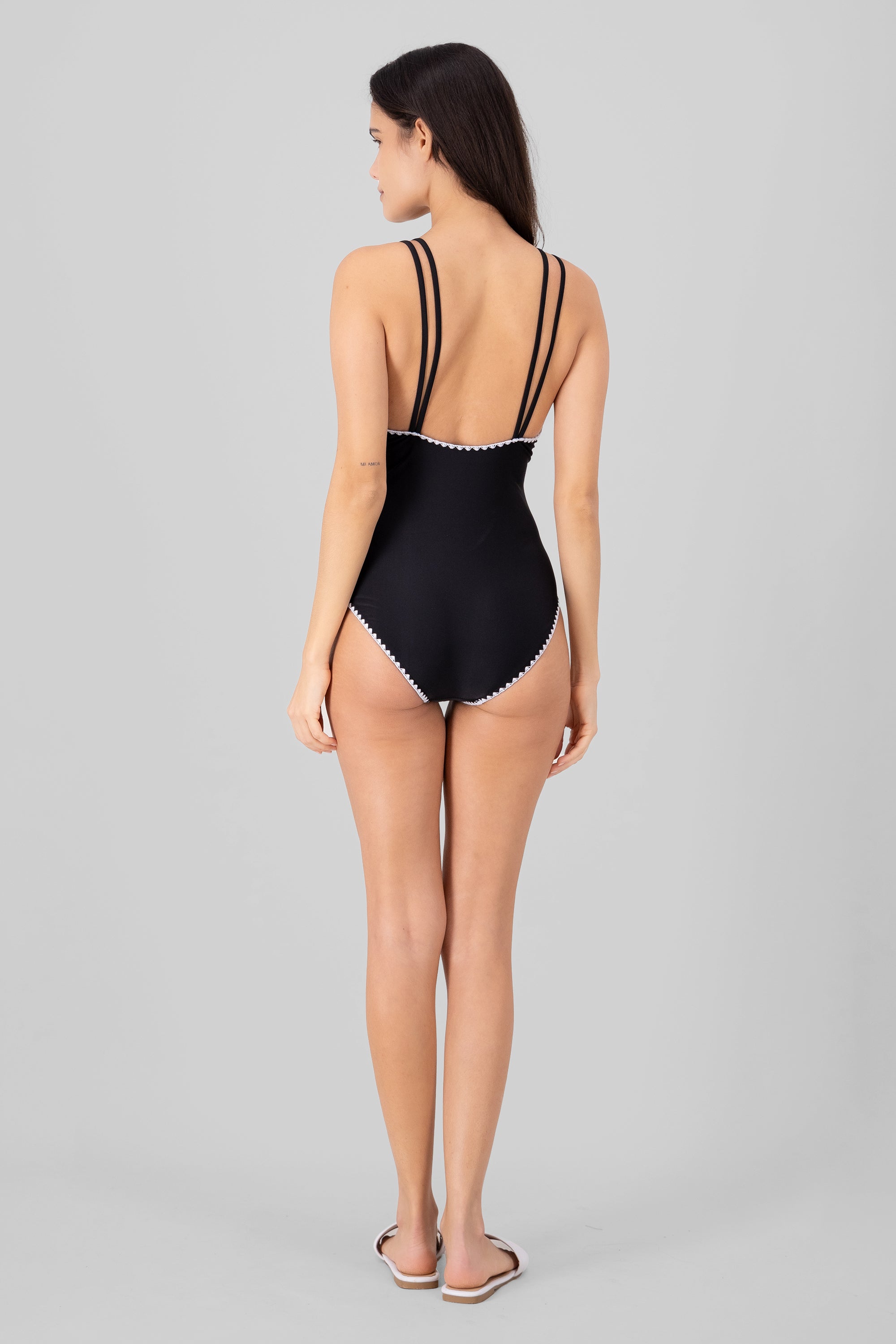 One Piece Swimsuit with Embroidered Detail BLACK