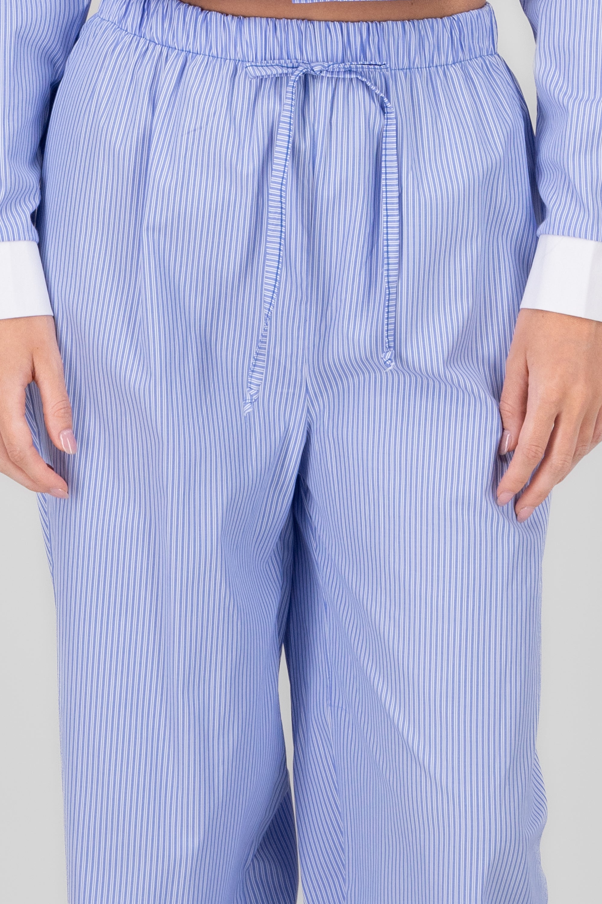 Bow Detail Stripped Pants BLUE COMBO