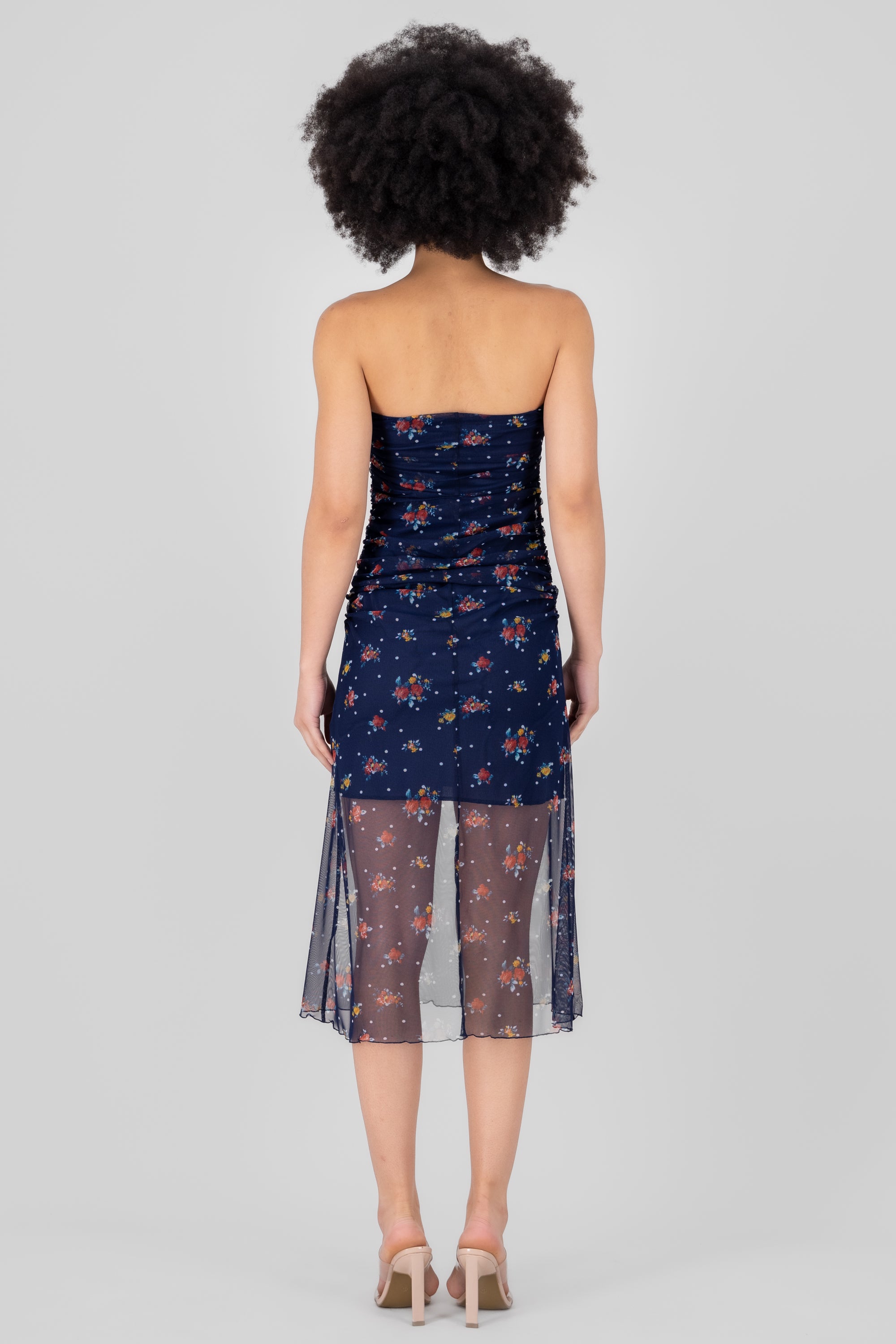 Mesh Drapped Floral Dress NAVY COMBO