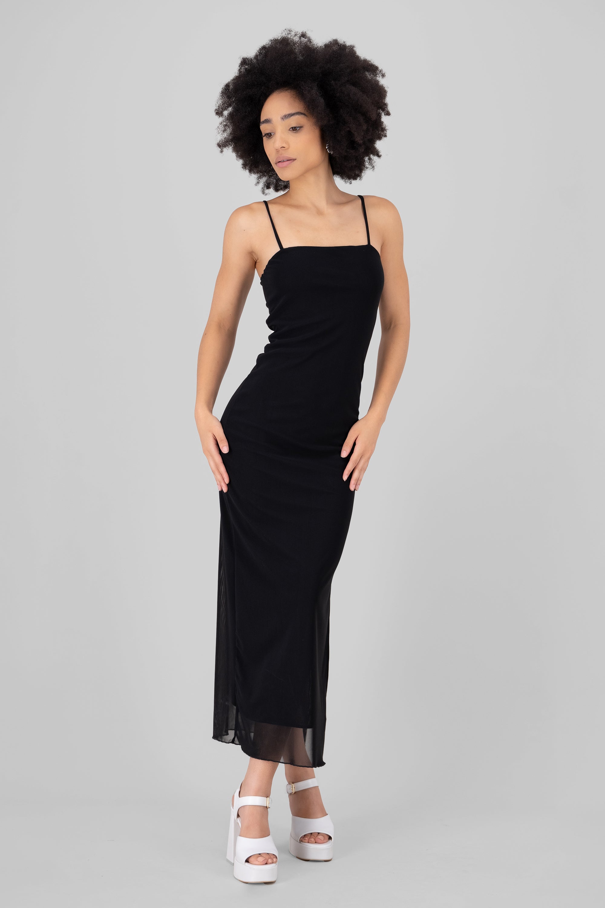 Straps Mesh Maxi Dress BLACK