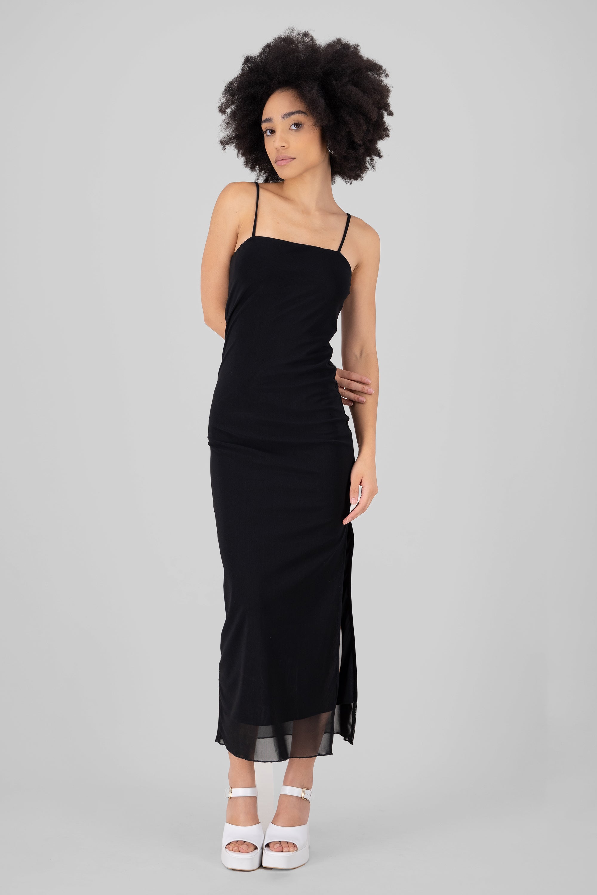 Straps Mesh Maxi Dress BLACK