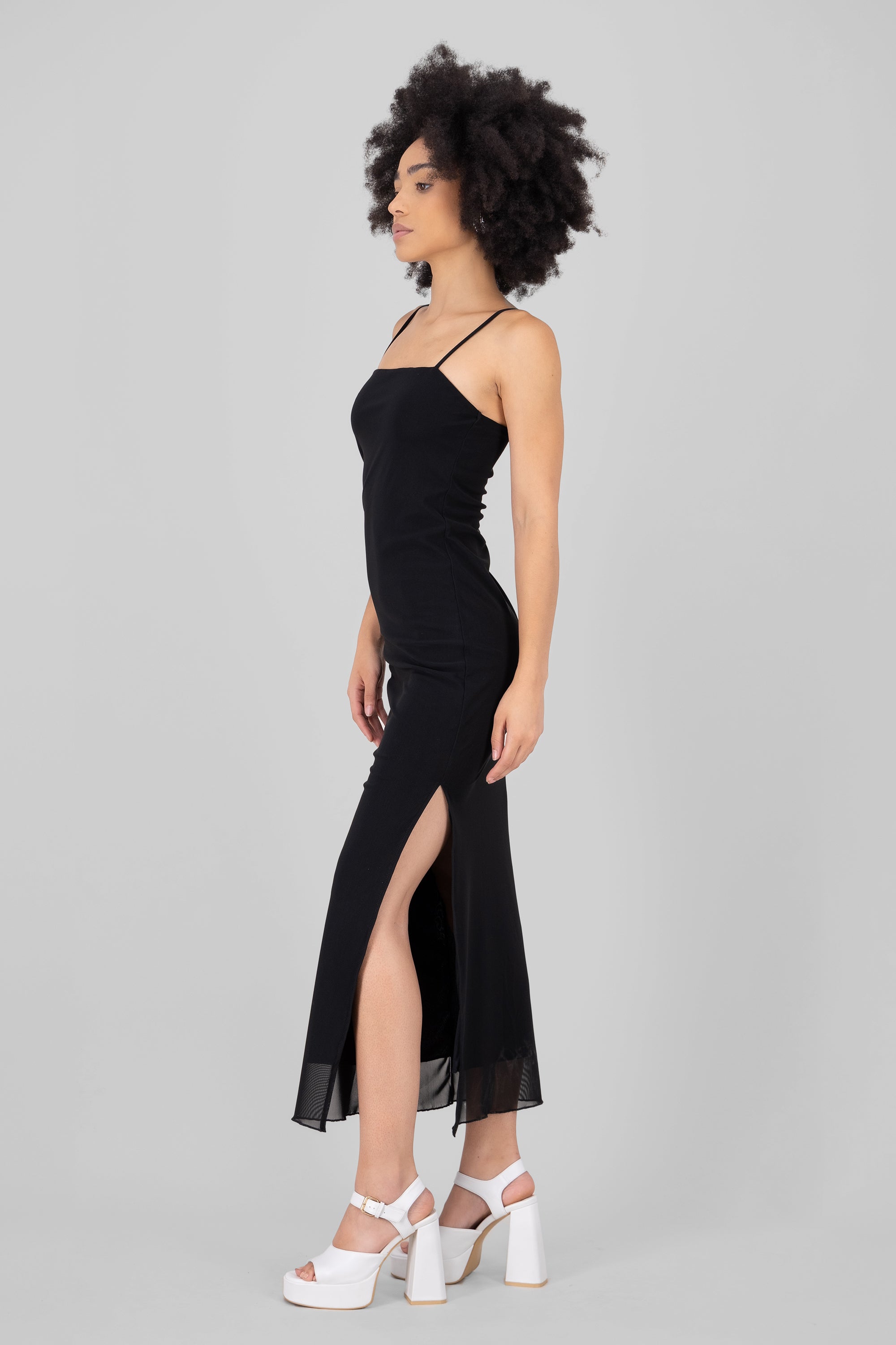 Straps Mesh Maxi Dress BLACK