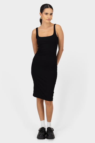 Square Neck Midi Dress BLACK