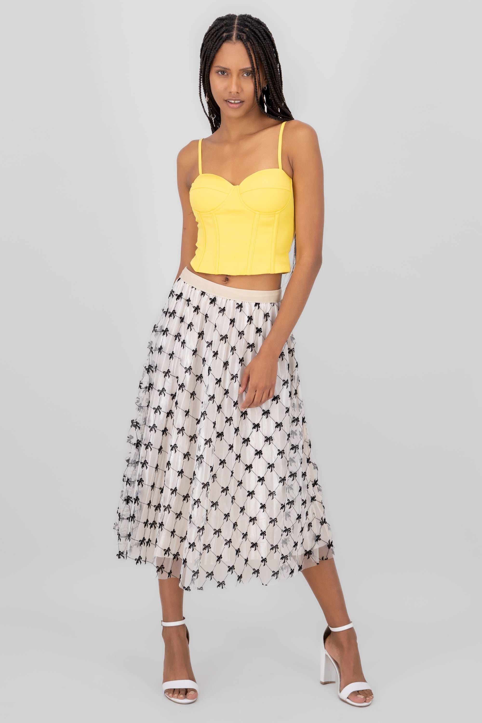 Flock Mesh Bow Skirt BONE COMBO