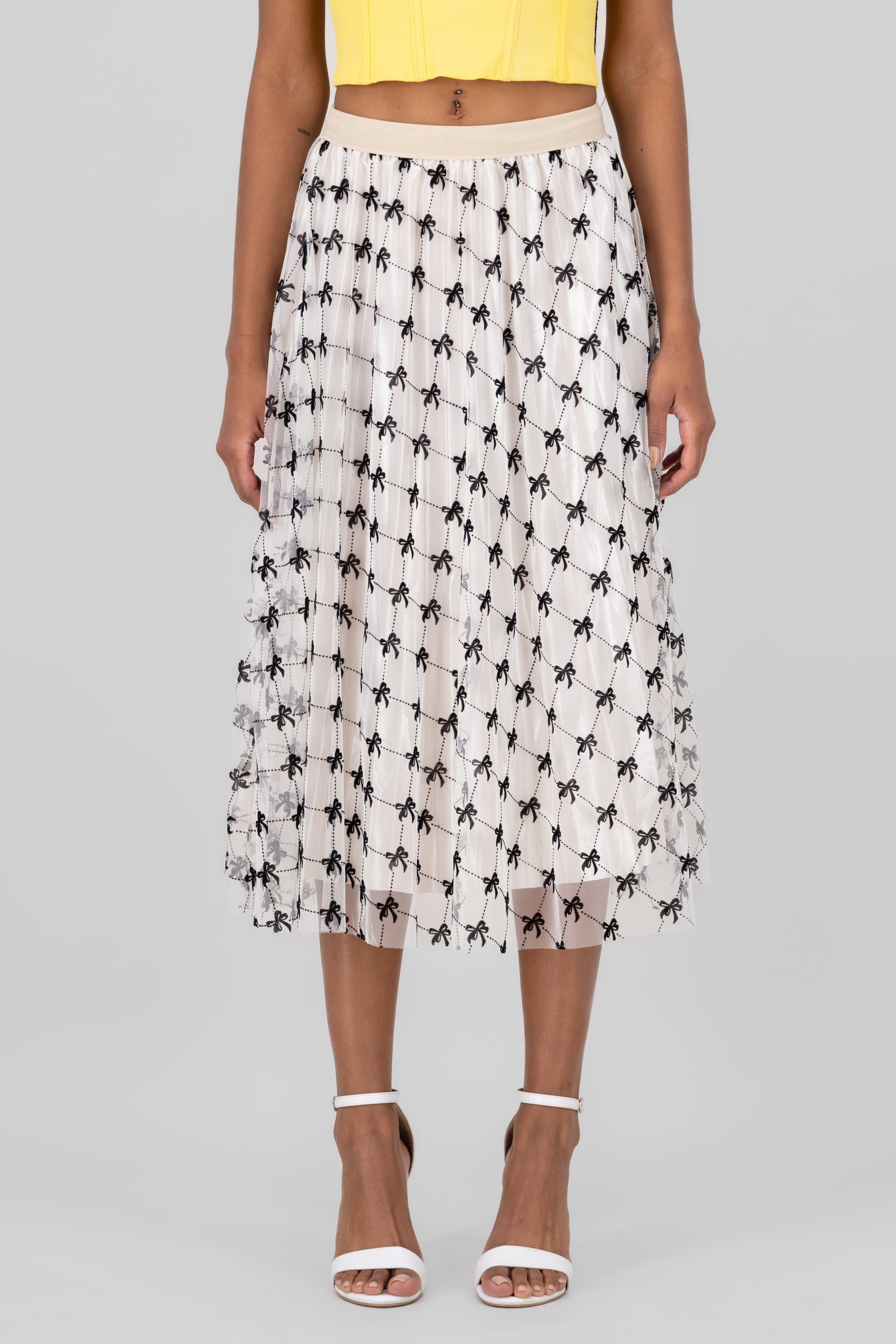 Flock Mesh Bow Skirt BONE COMBO