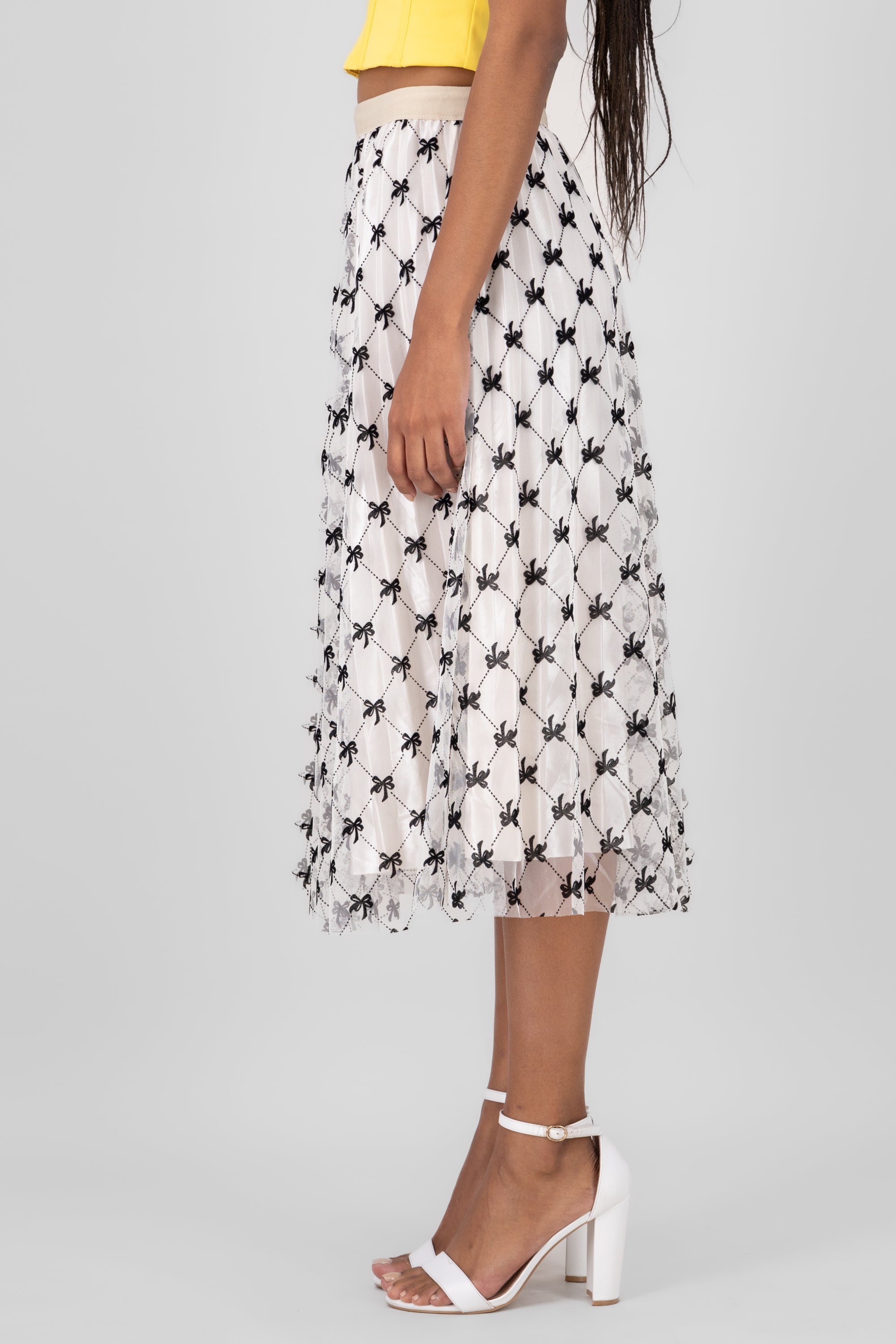 Flock Mesh Bow Skirt BONE COMBO