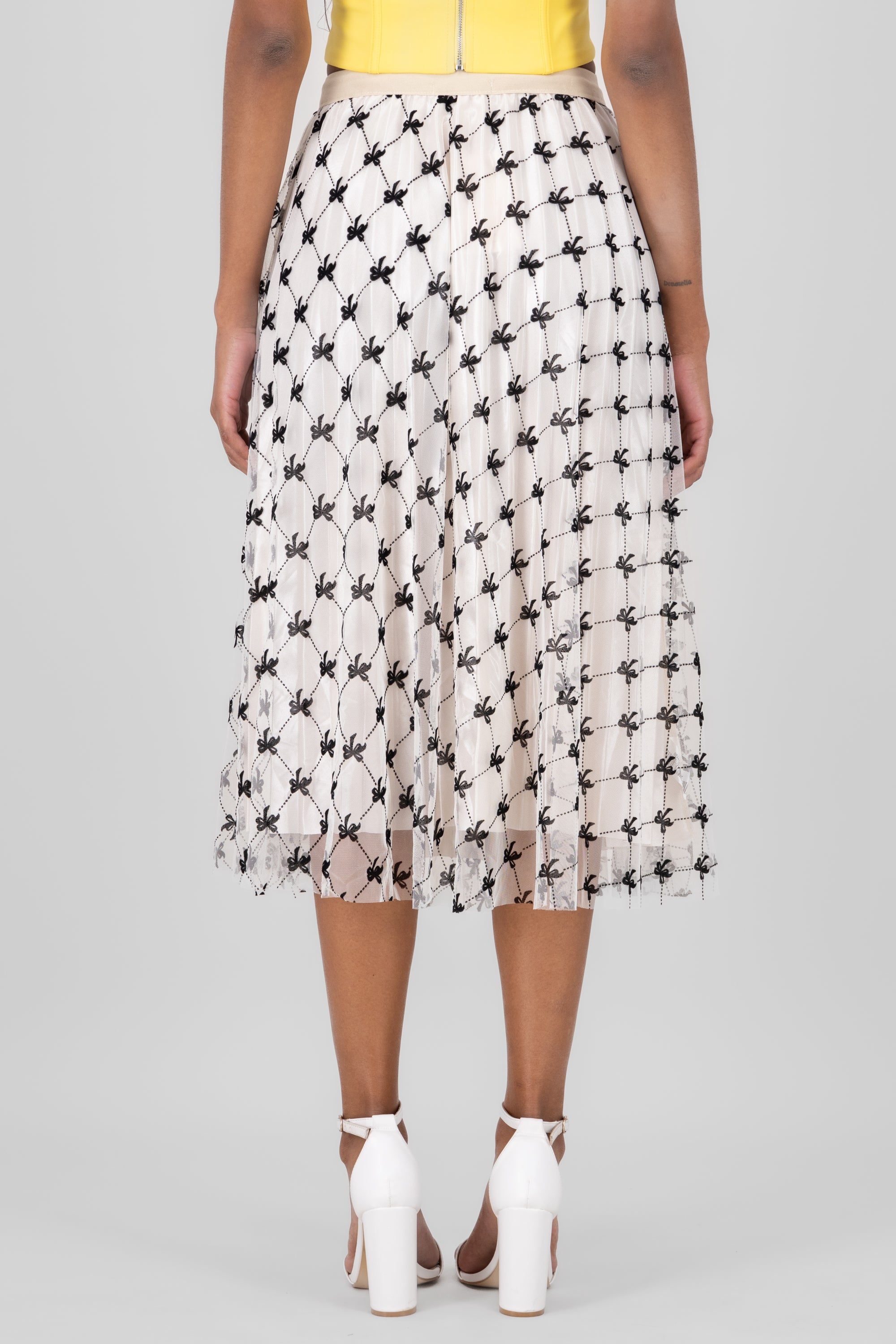 Flock Mesh Bow Skirt BONE COMBO