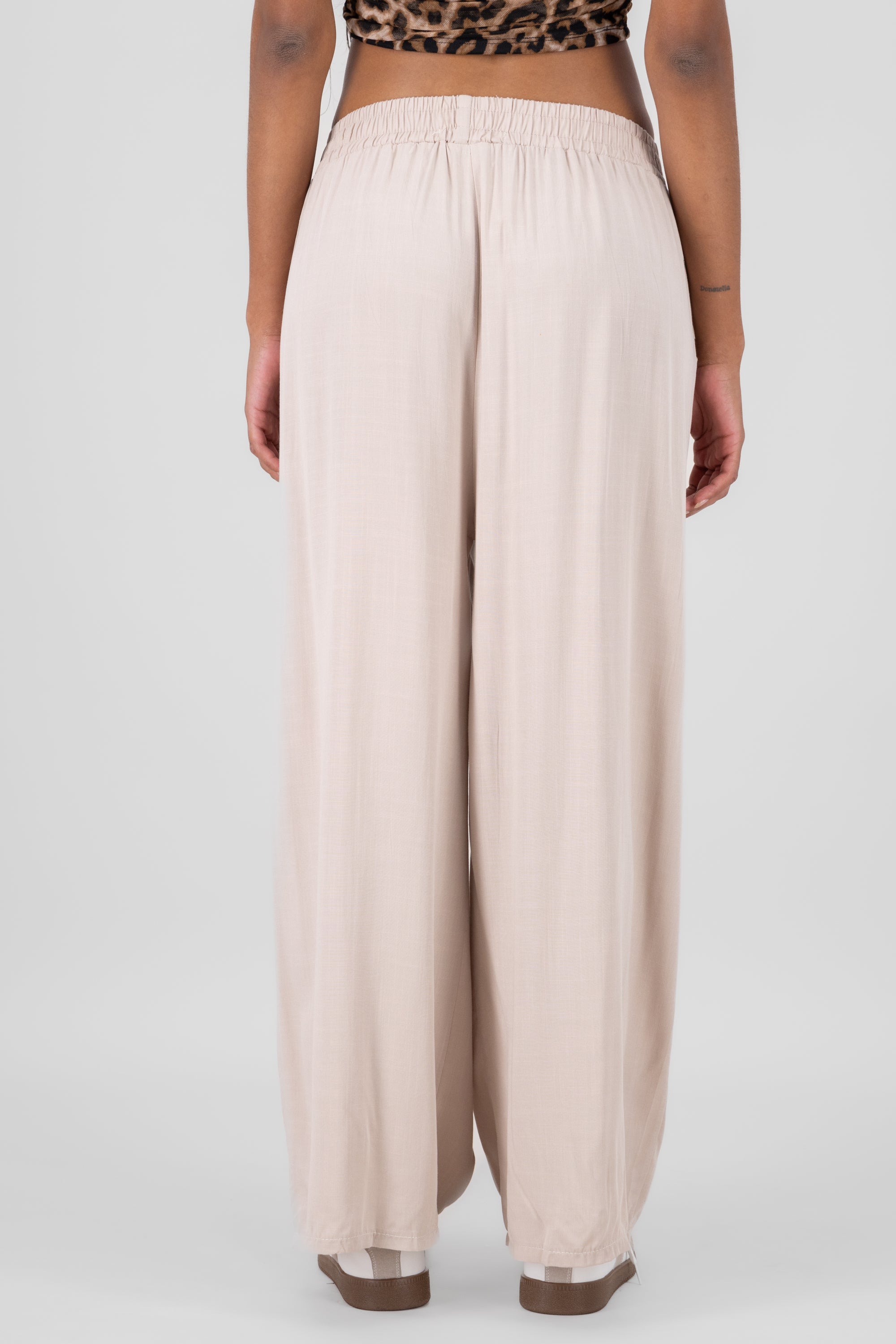 Wide Leg Elastic Waistband Pants BEIGE