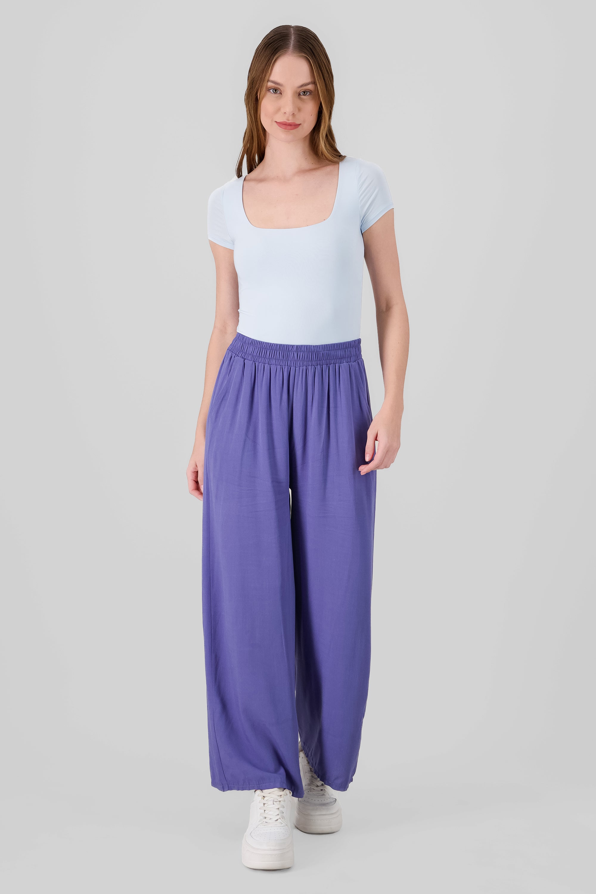 Wide Leg Elastic Waistband Pants BLUE