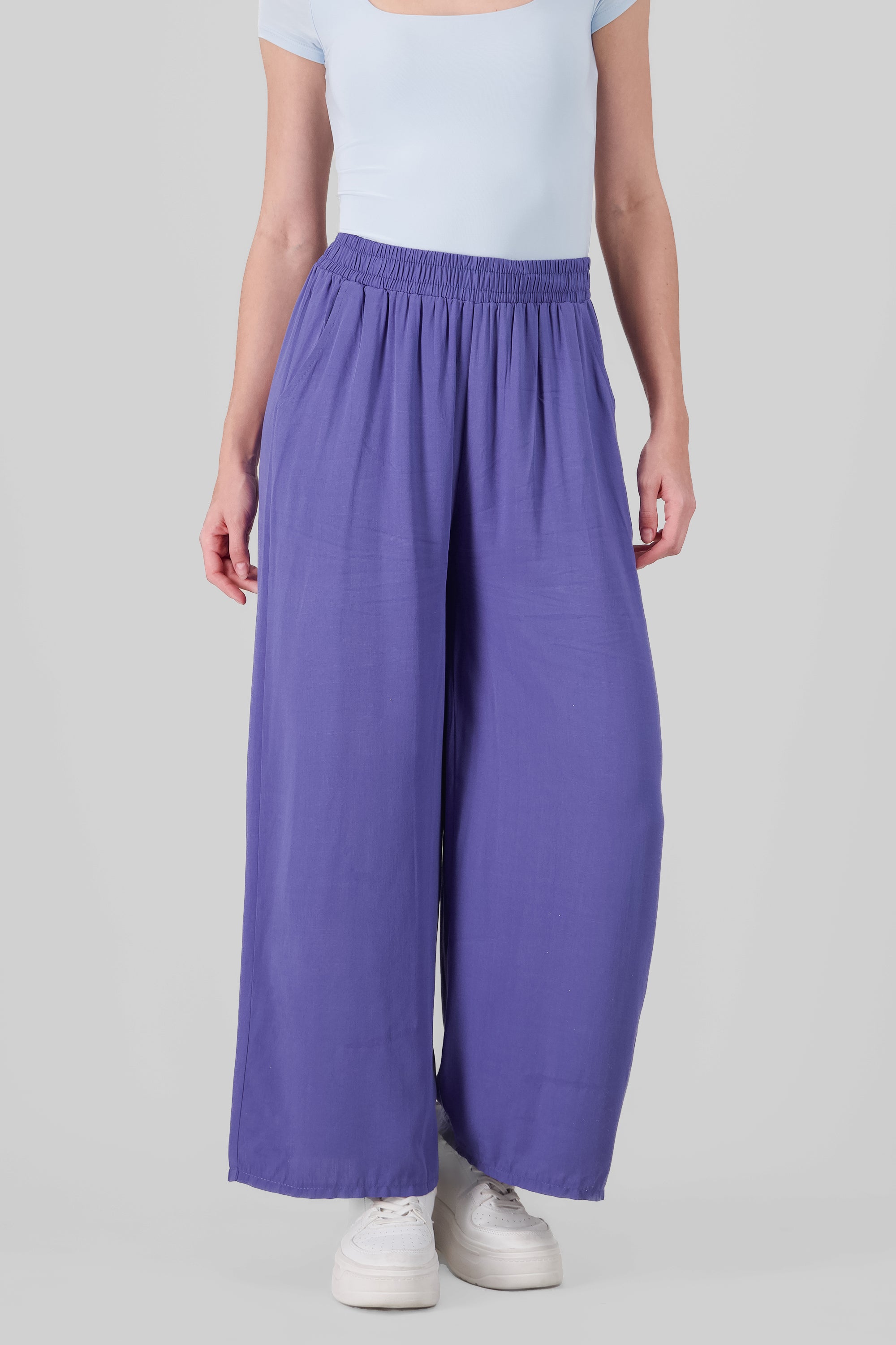 Wide Leg Elastic Waistband Pants BLUE