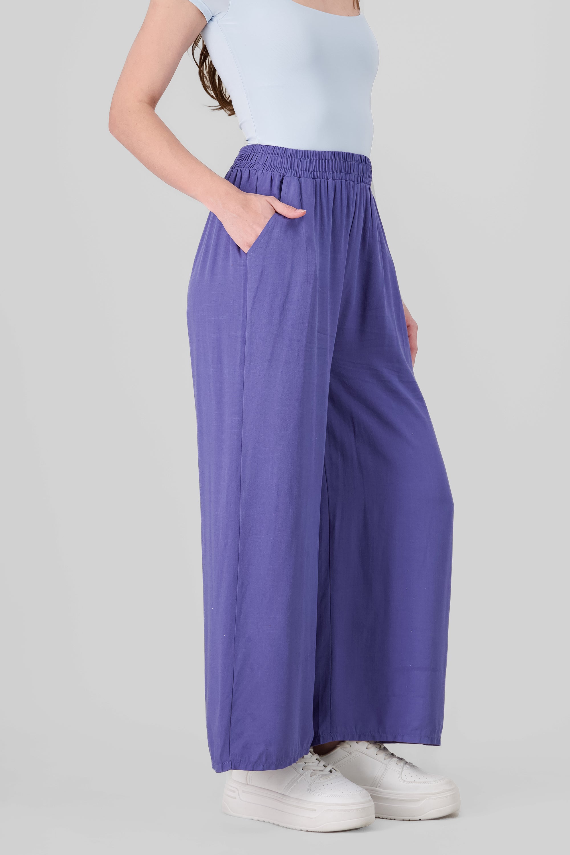 Wide Leg Elastic Waistband Pants BLUE