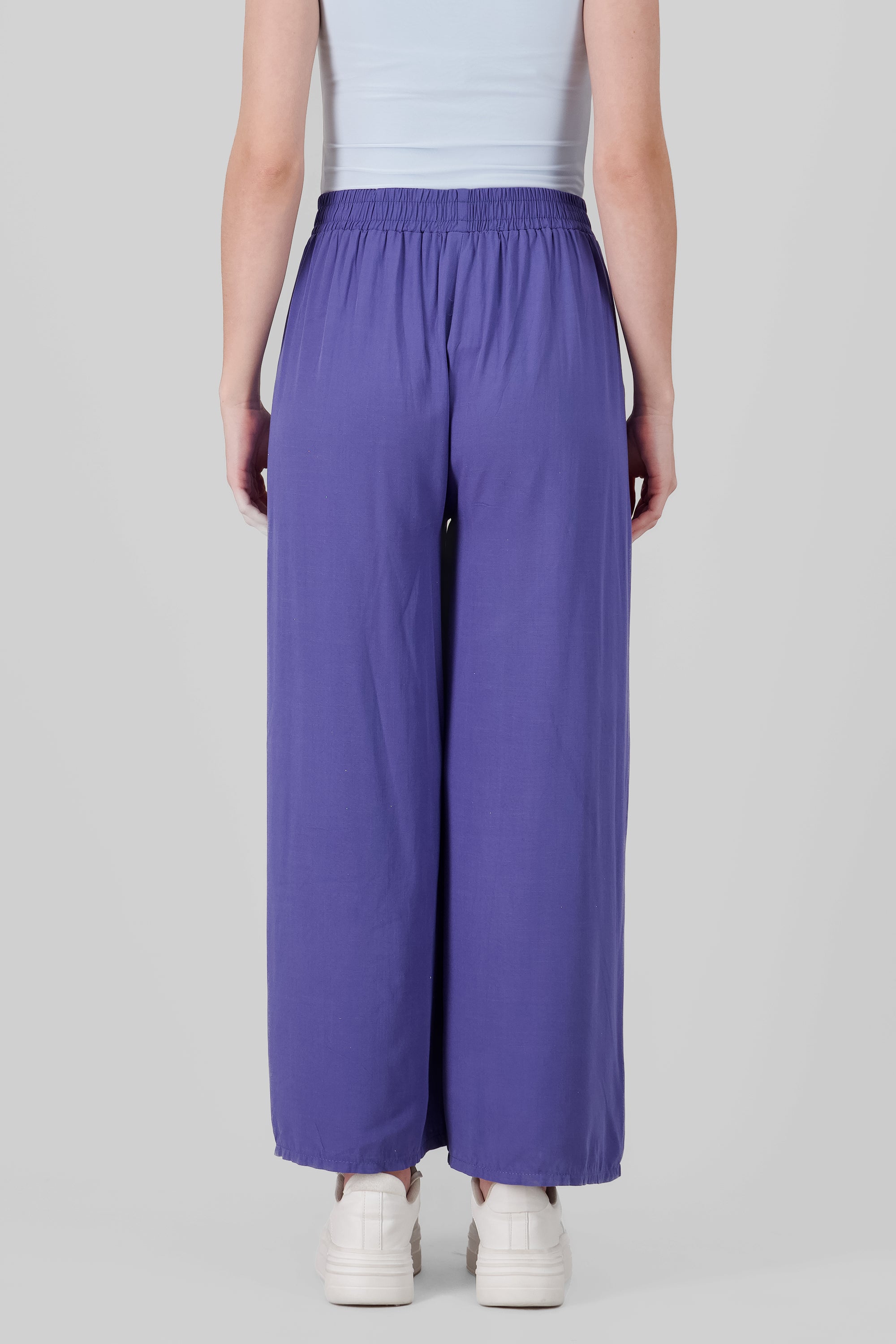 Wide Leg Elastic Waistband Pants BLUE