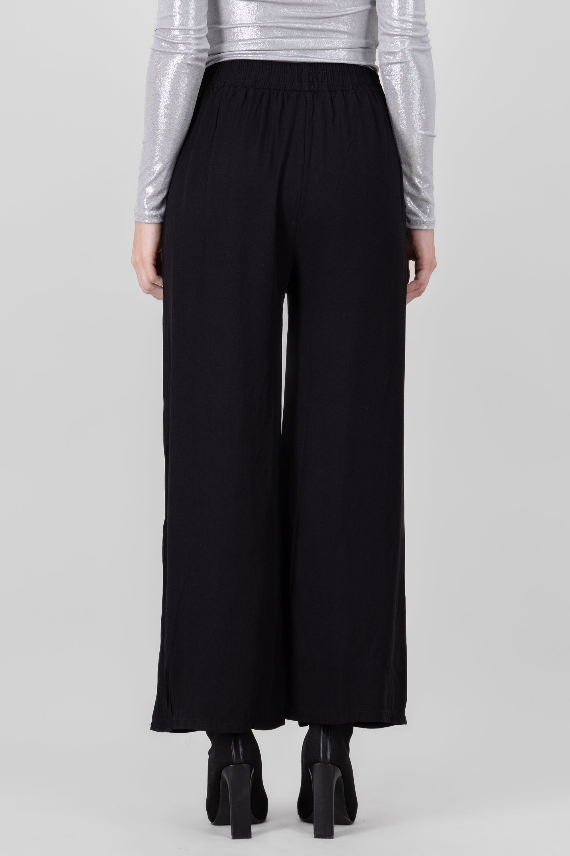 Wide Leg Elastic Waistband Pants BLACK