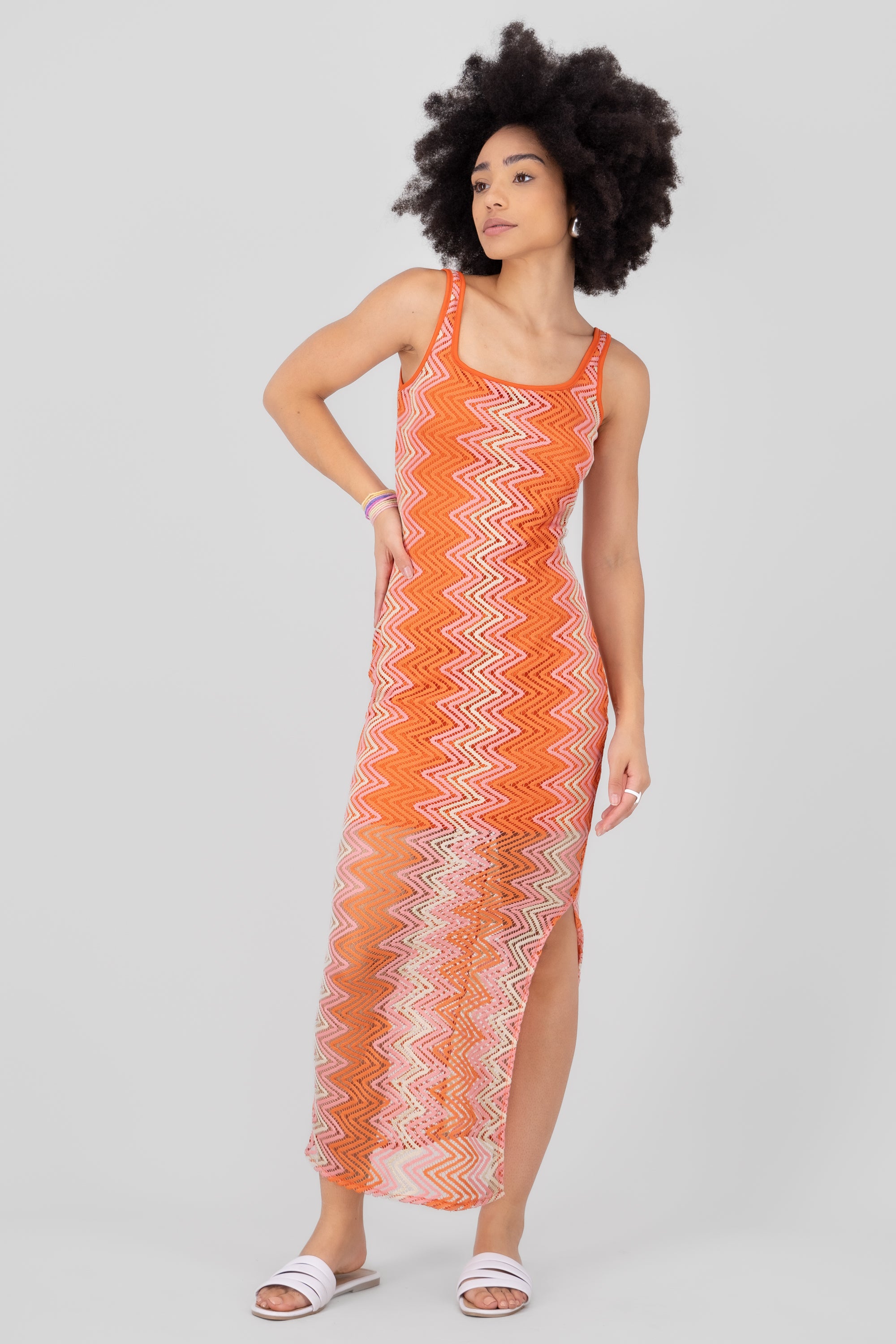 Multicolor Knityed Midi Dress ORANGE COMBO