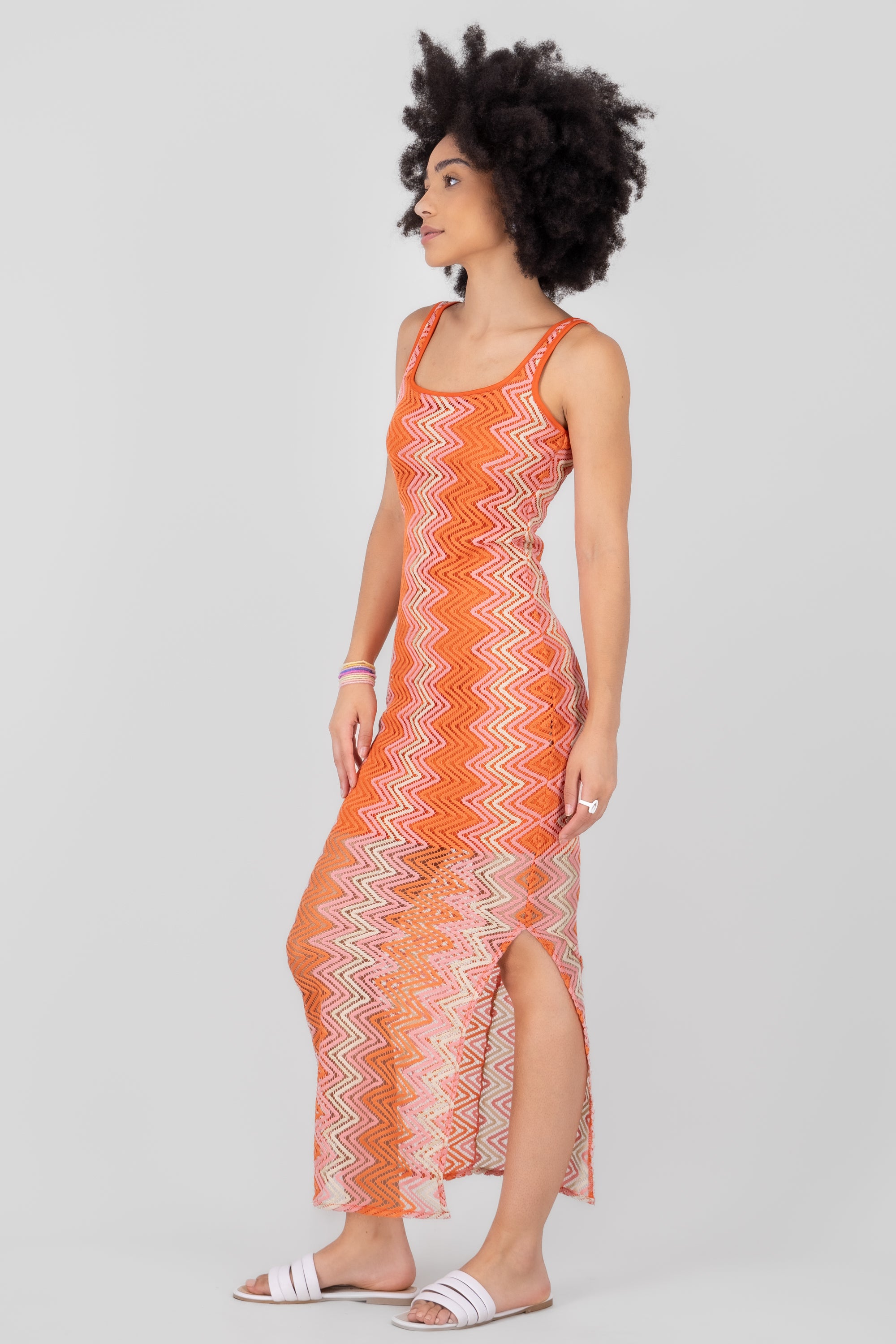 Multicolor Knityed Midi Dress ORANGE COMBO