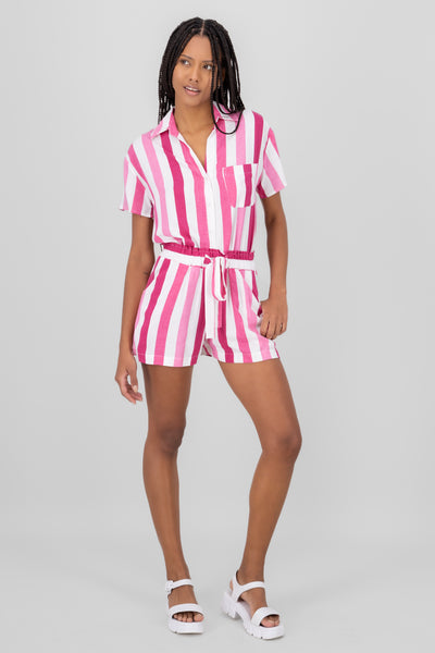 Tie Belted Stripped  Shorts PINK COMBO