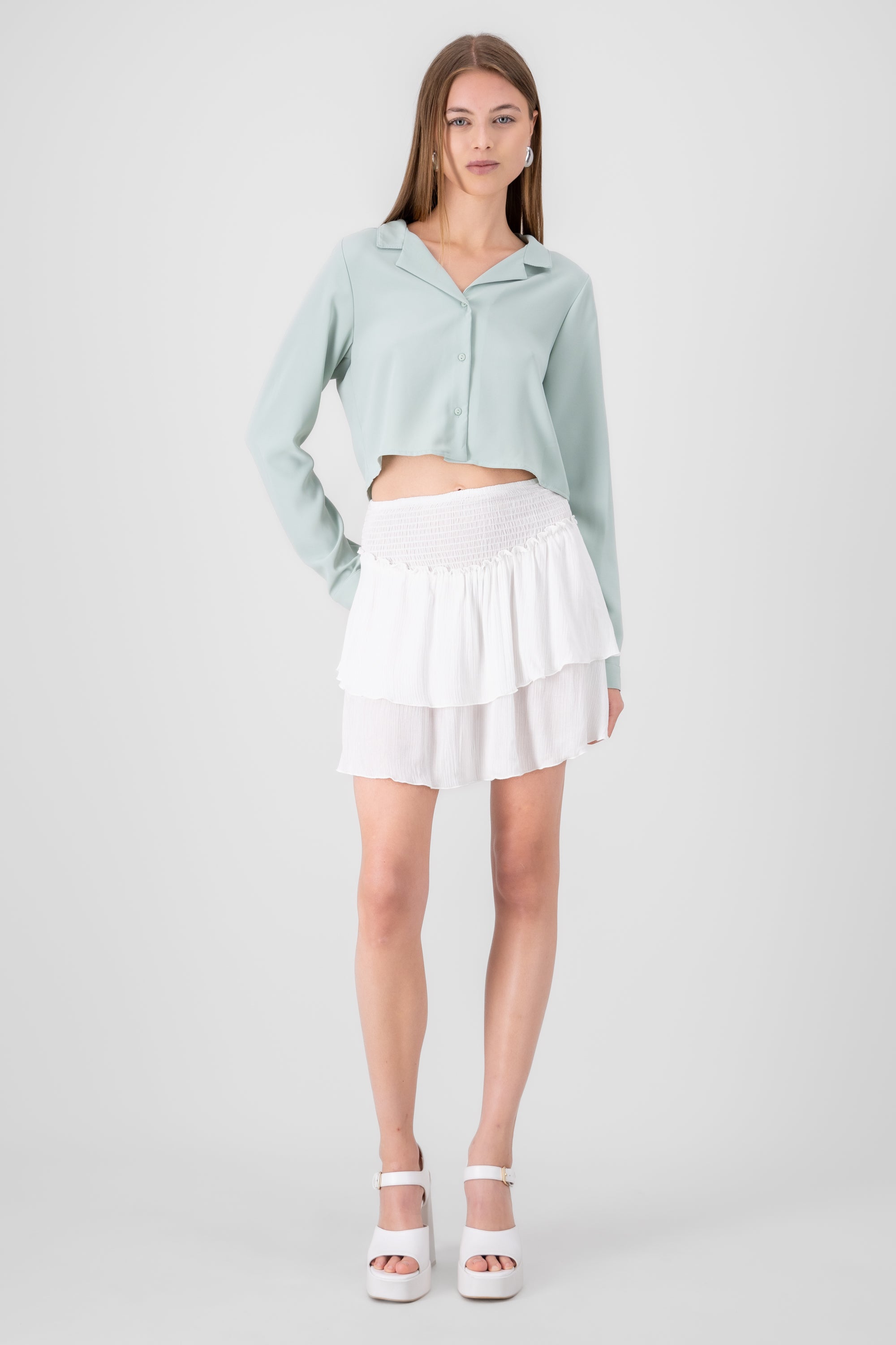 Ruffle Mini Skirt WHITE