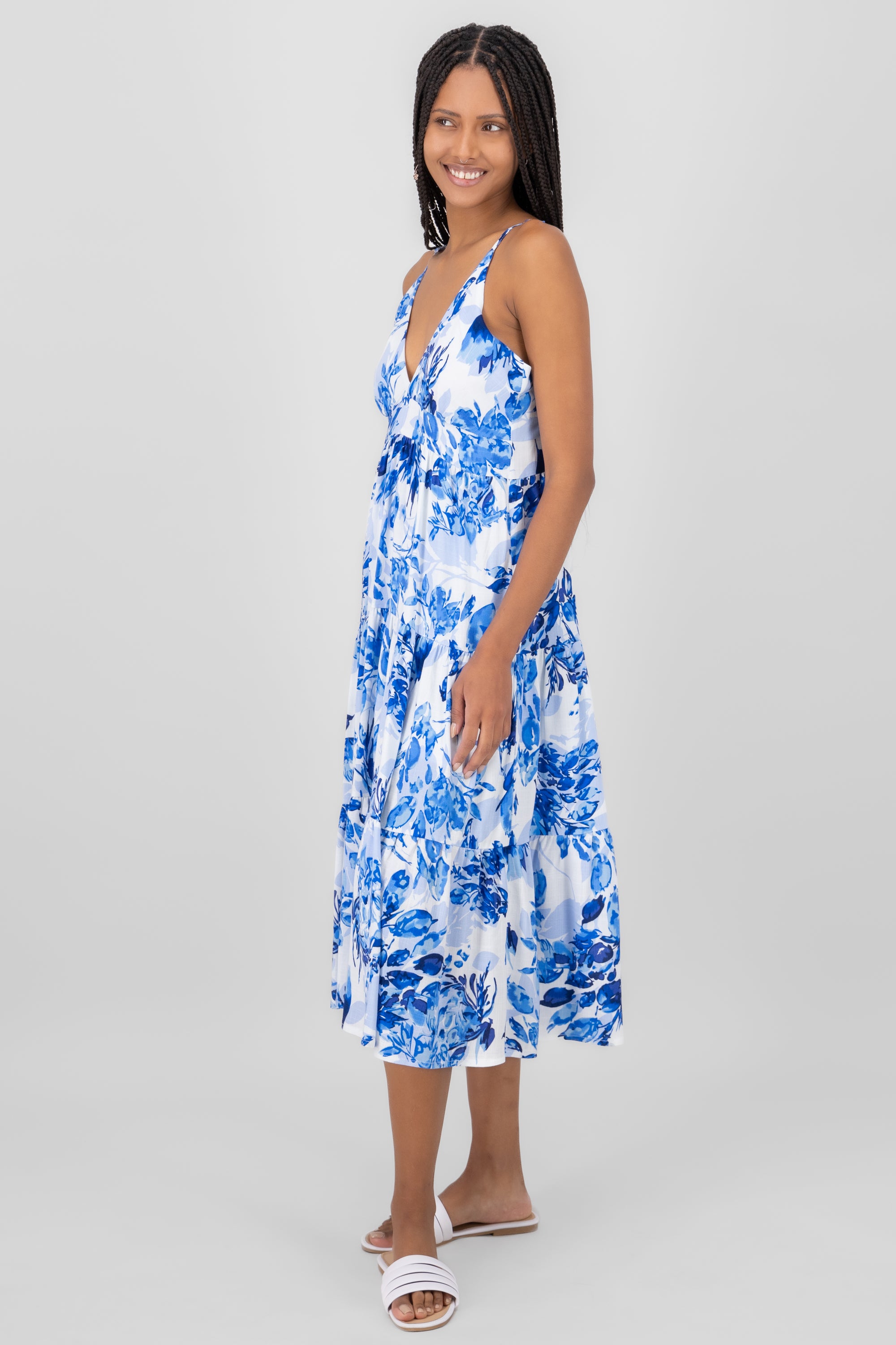 Floral Midi Dress BLUE COMBO