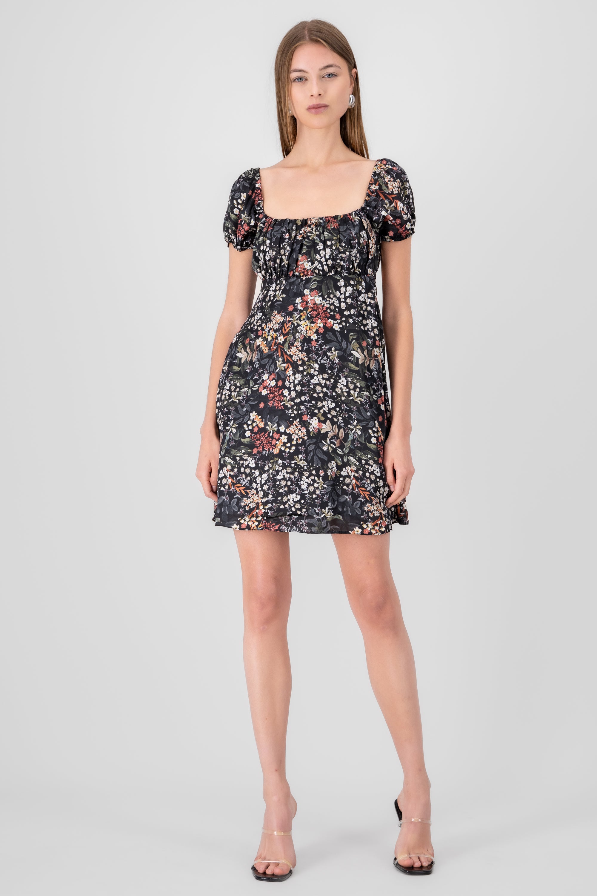 Floral Print Mini Dress BLACK COMBO