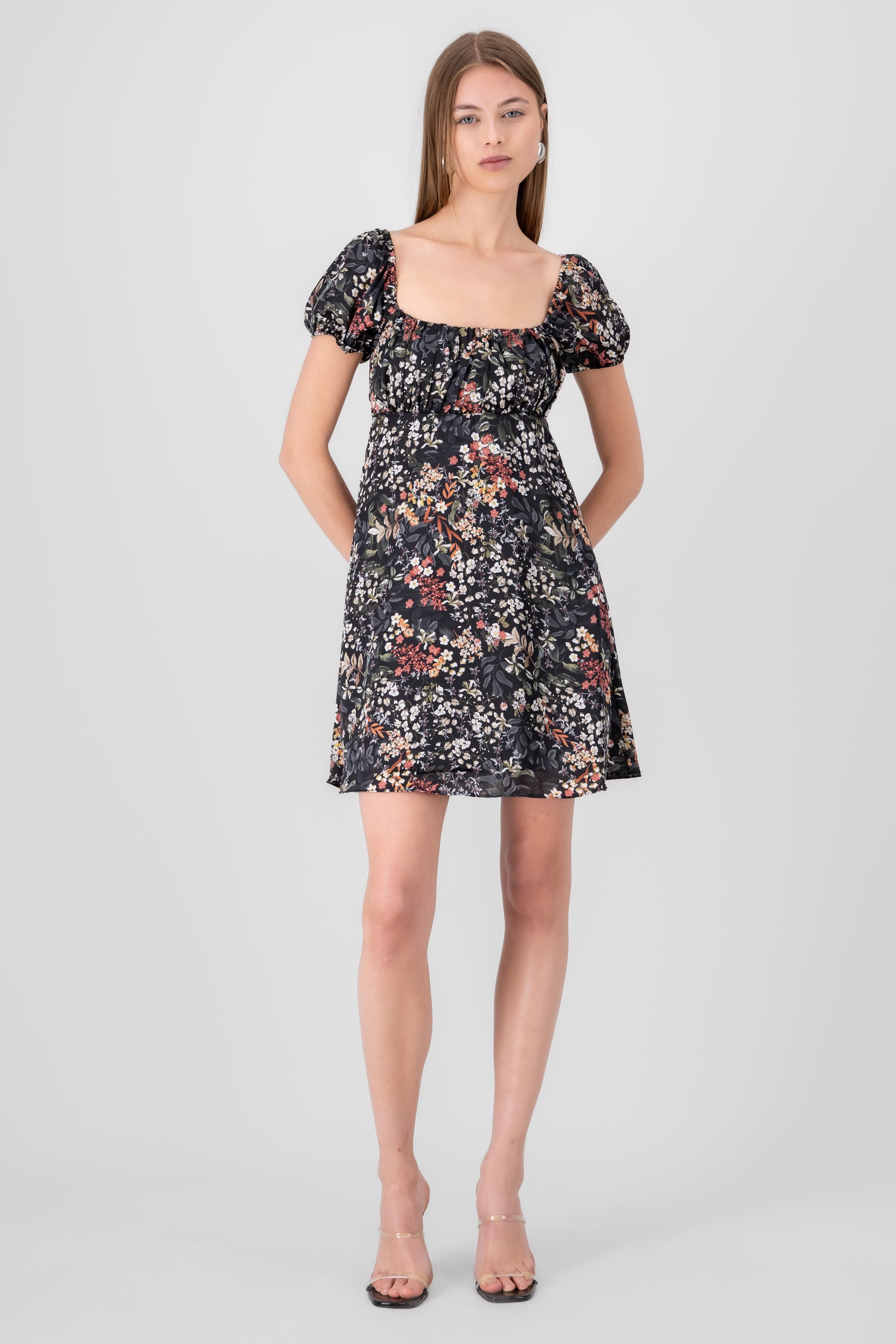 Floral Print Mini Dress BLACK COMBO